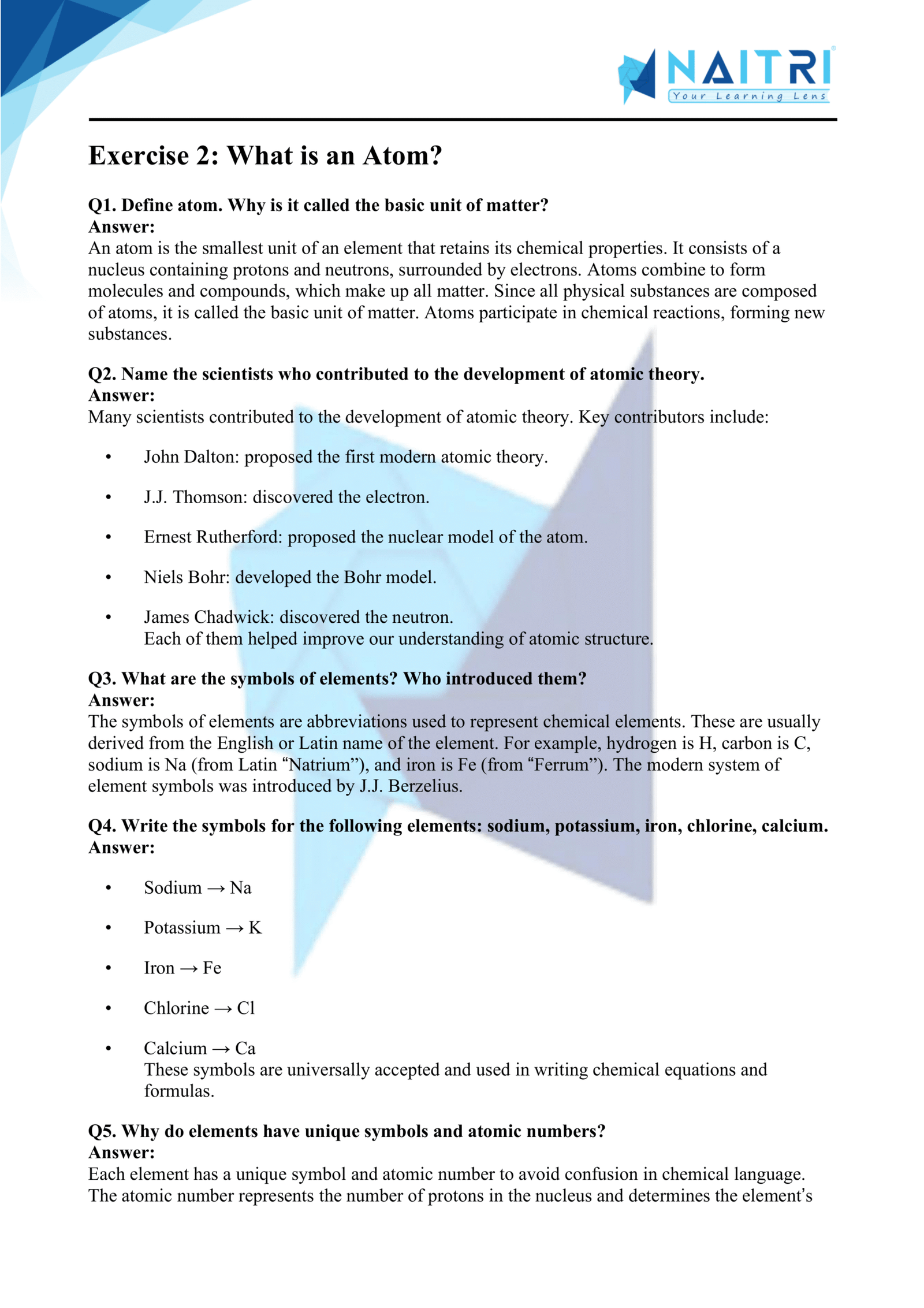 Mp Board solutions for class 9 science chapter 3 - Atoms and Molecules part 2