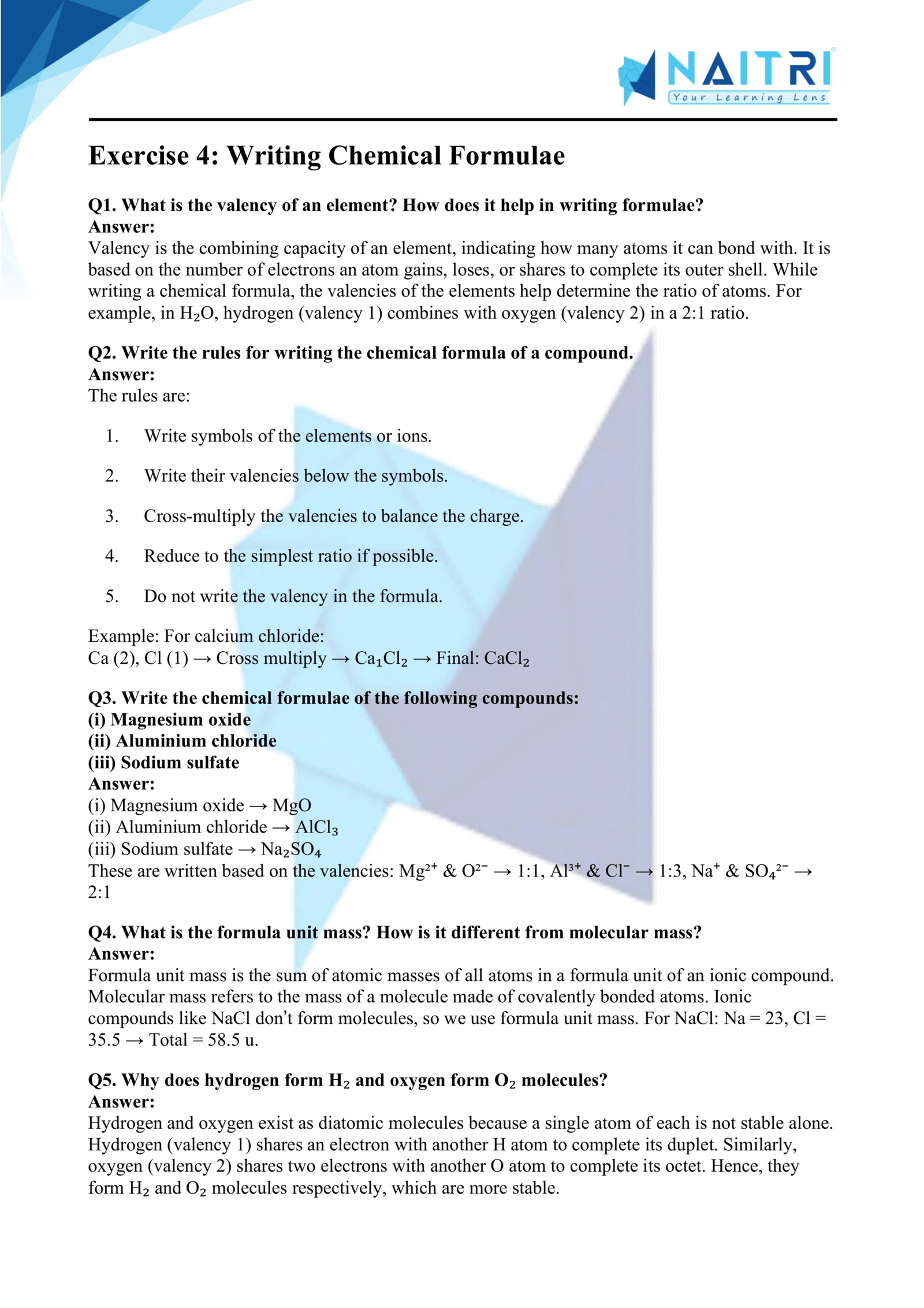 Mp Board solutions for class 9 science chapter 3 - Atoms and Molecules part 4