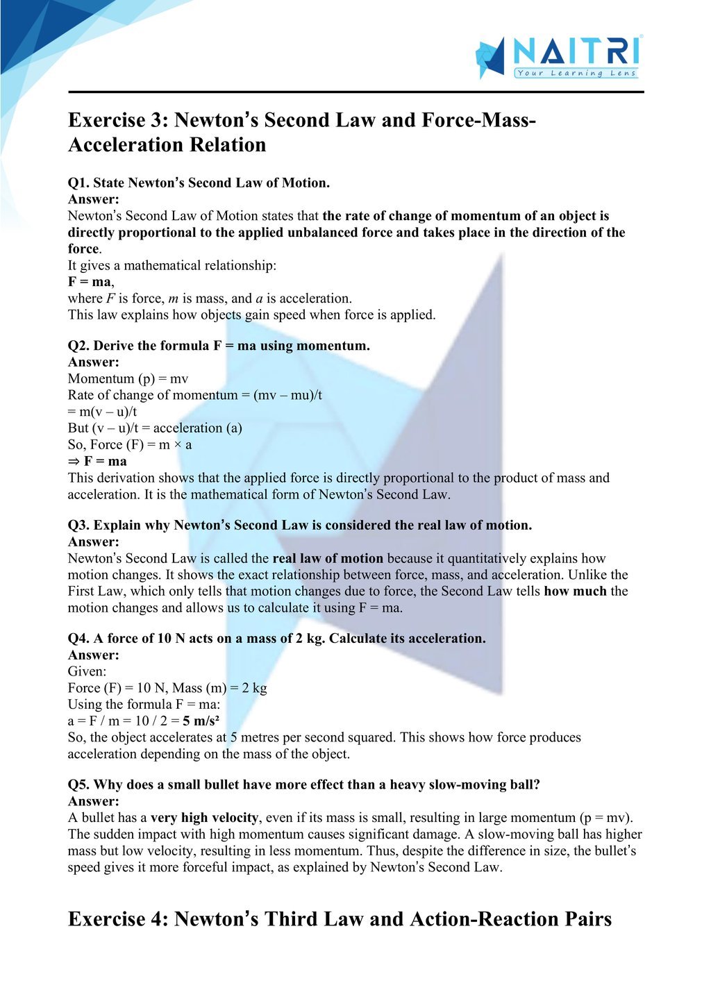 Mp Board solutions for class 9 science chapter 8 - Force and Laws of Motion part 3