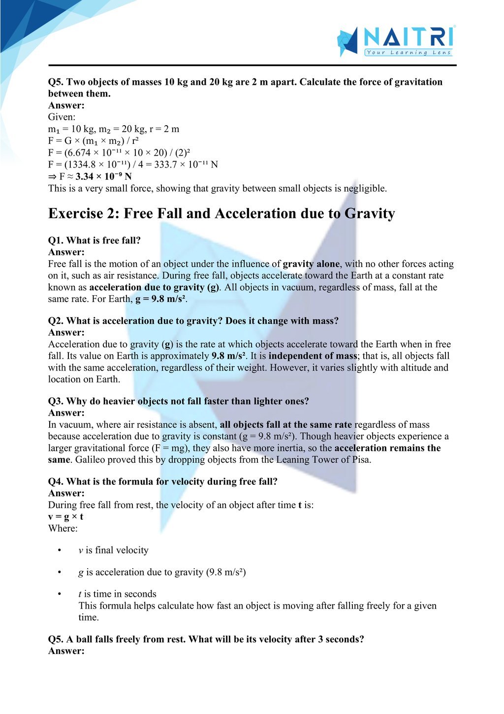 Mp Board solutions for class 9 science chapter 9 - Gravitation part 2