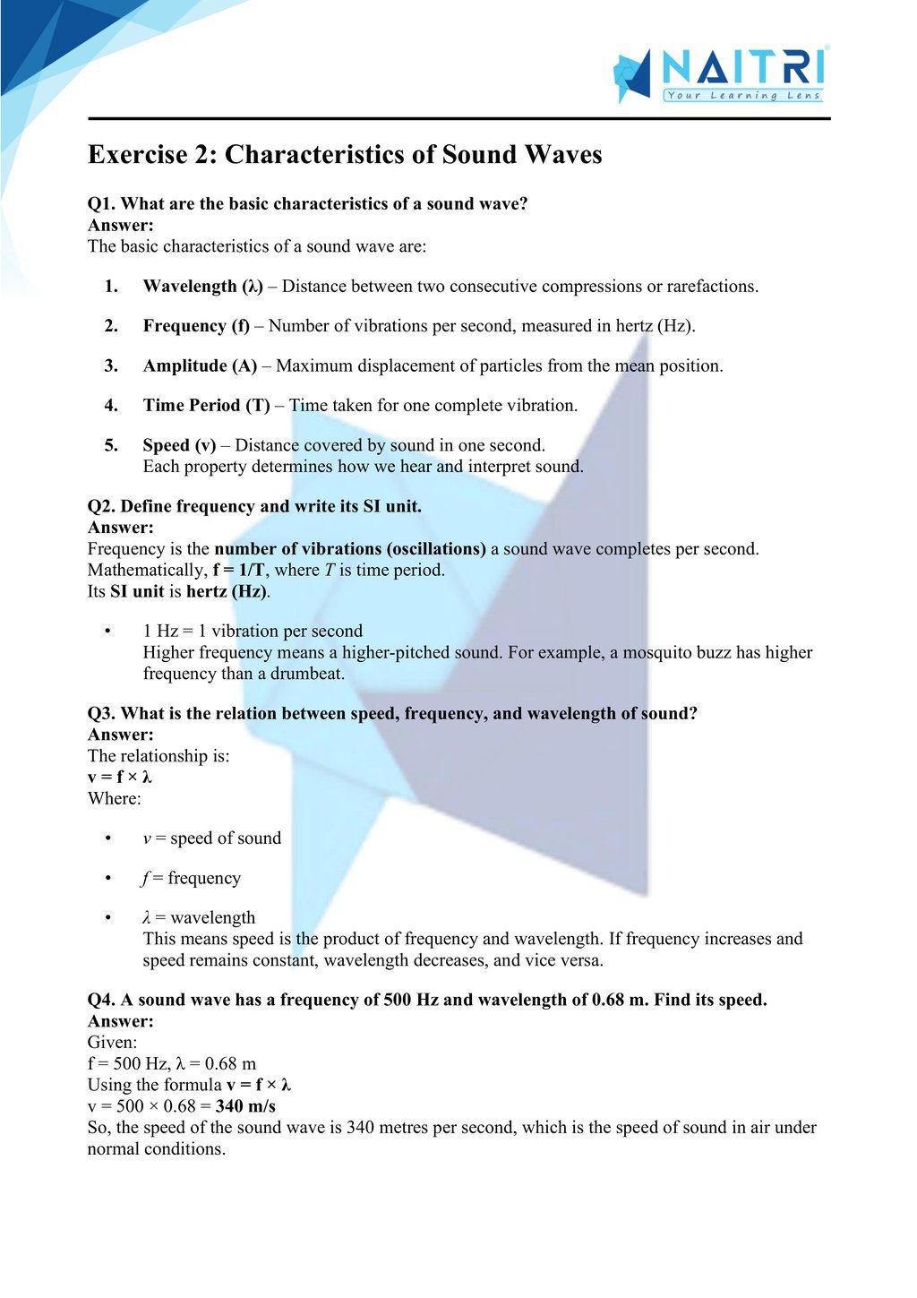 Mp Board solutions for class 9 science chapter 11 - Sound part 2