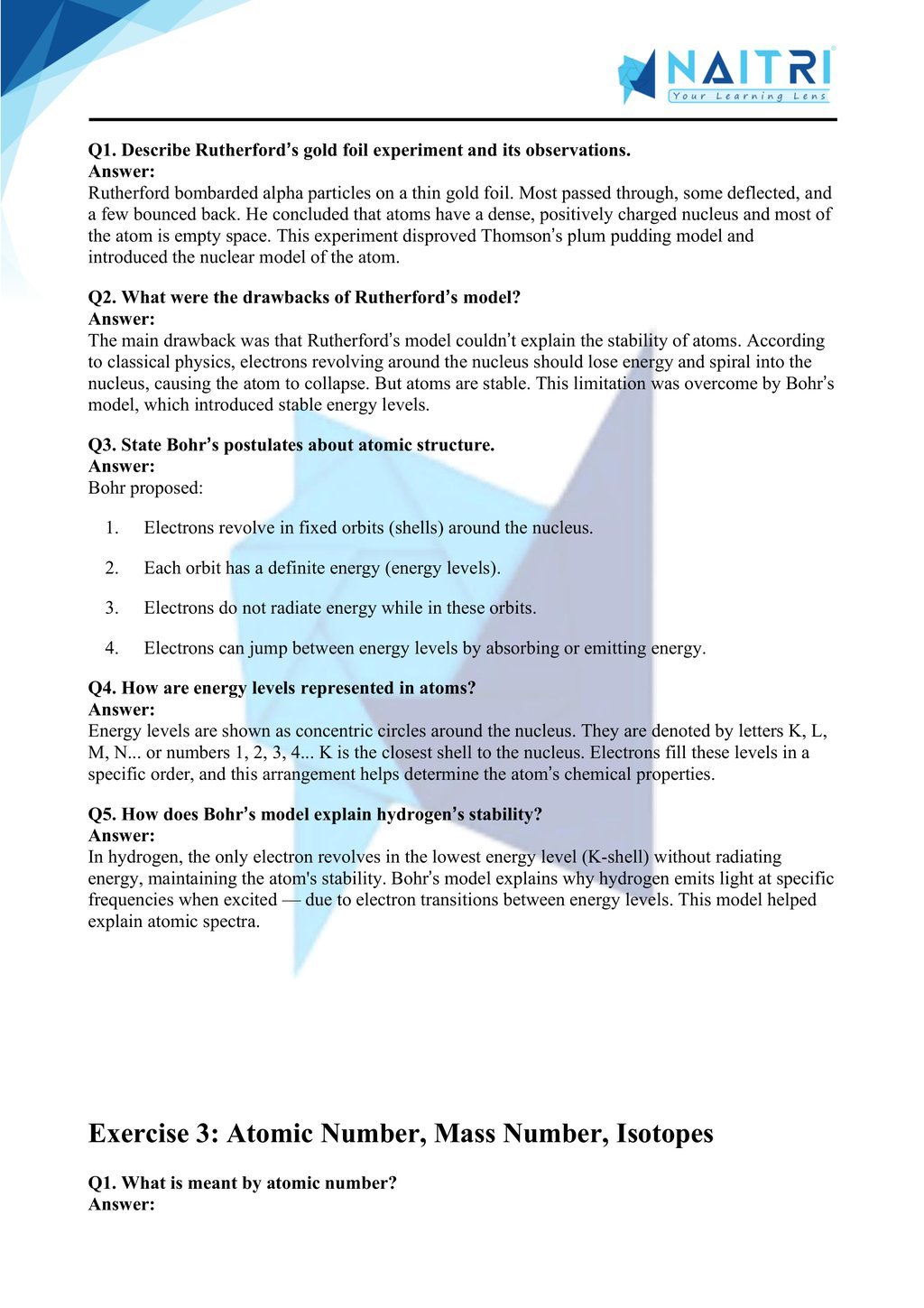 Mp Board solutions for class 9 science chapter 4 - Structure of the Atom part 2