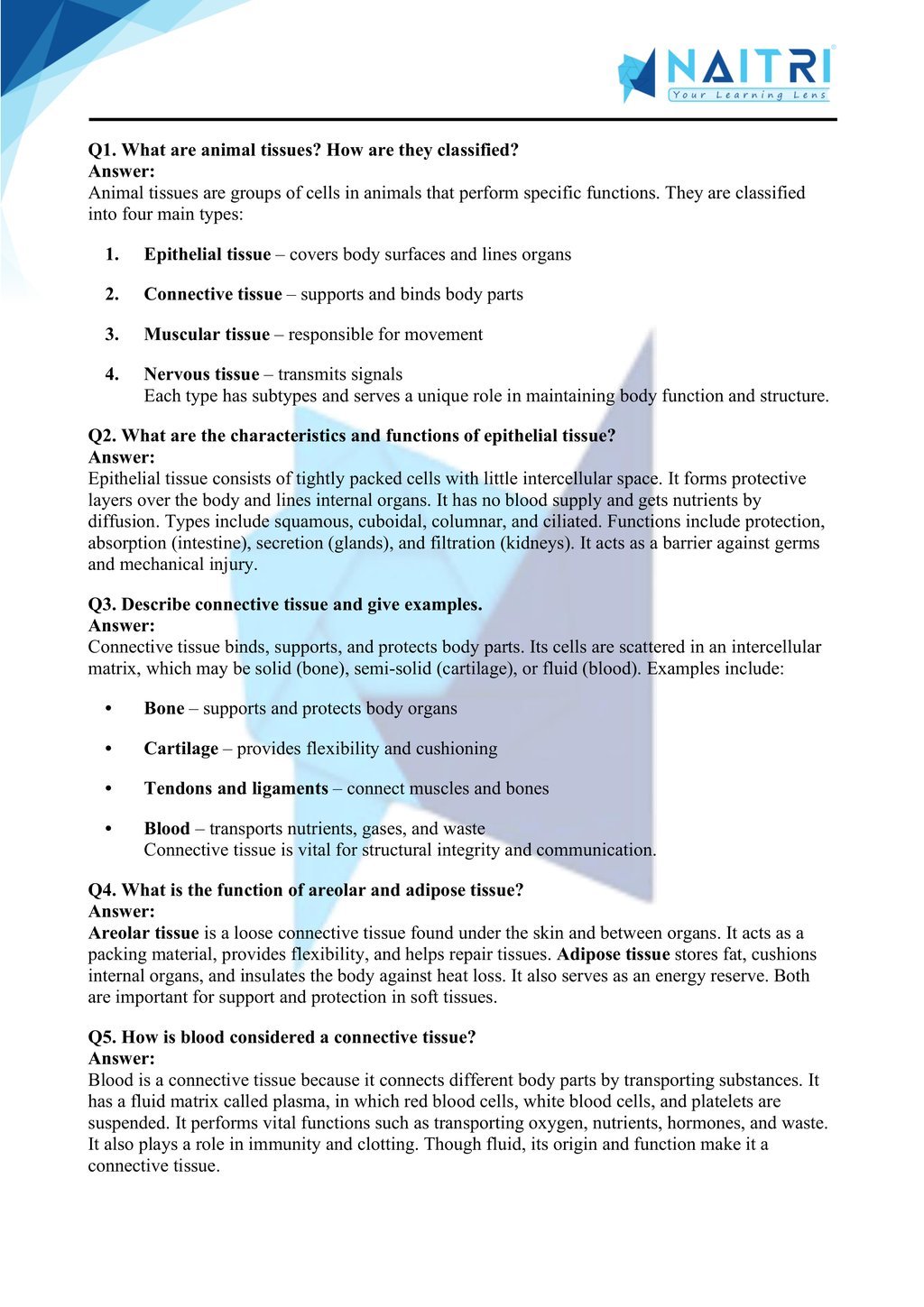 Mp Board solutions for class 9 science chapter 6 - Tissues part 3