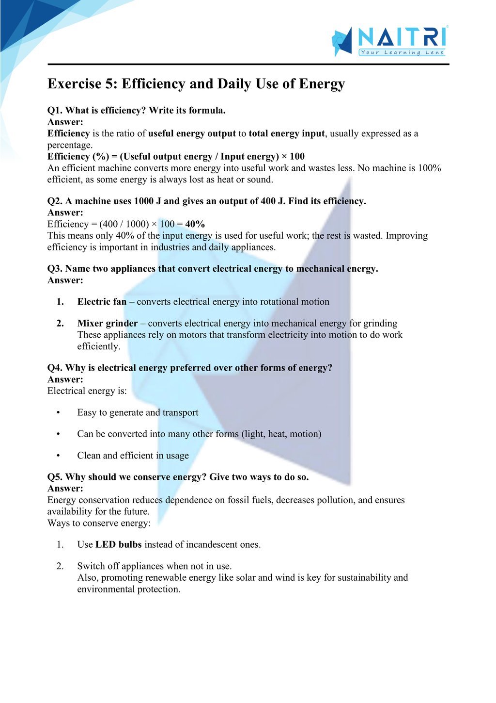 Mp Board solutions for class 9 science chapter 10 - Work and Energy part 5