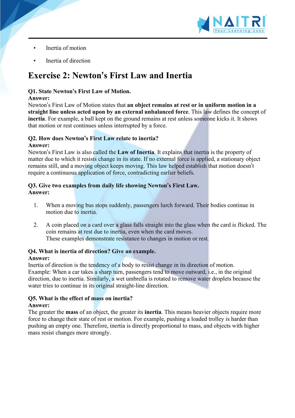 ncert solutions for class 9 science chapter 8 - Force and Laws of motion part 2
