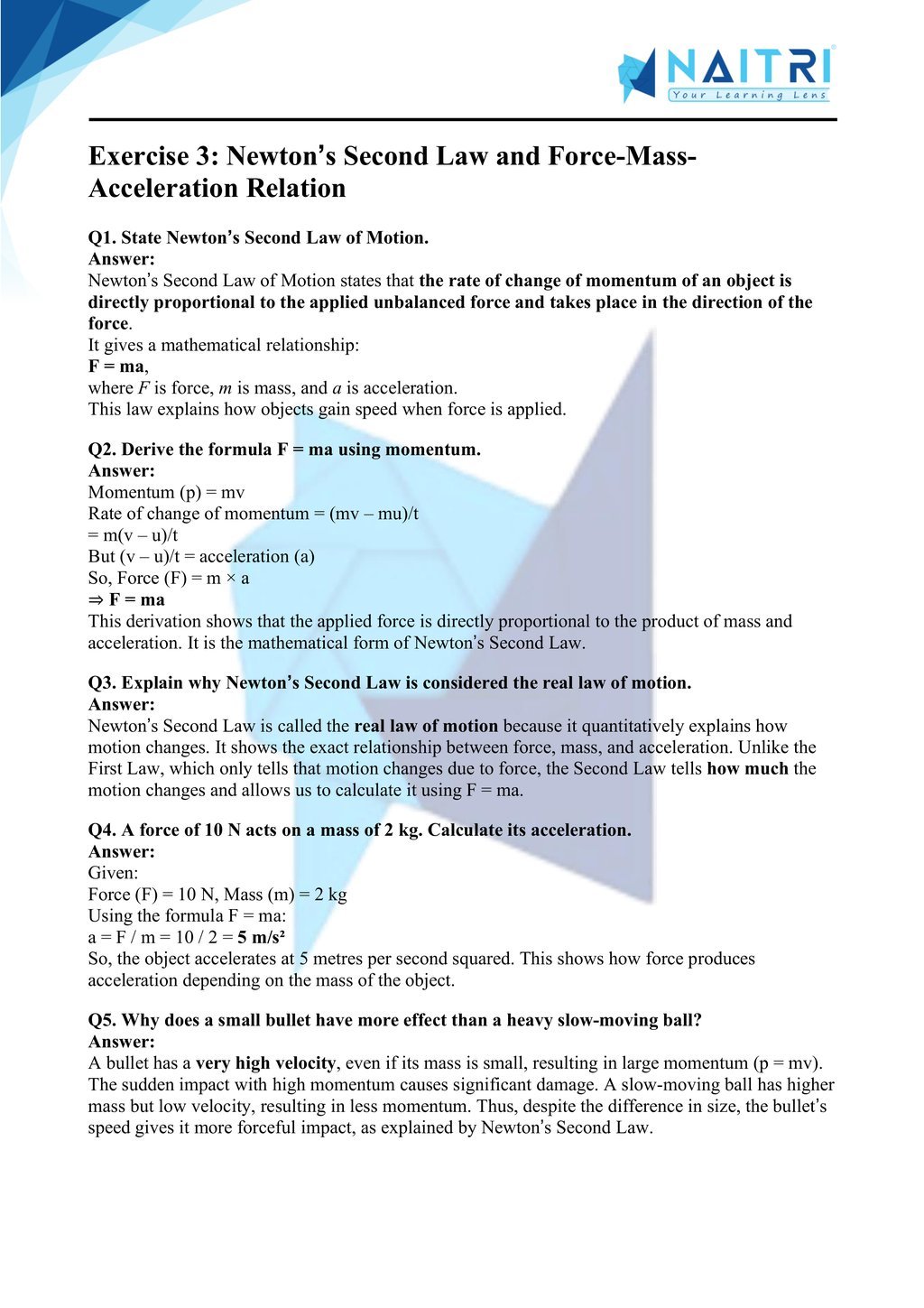ncert solutions for class 9 science chapter 8 - Force and Laws of motion part 3
