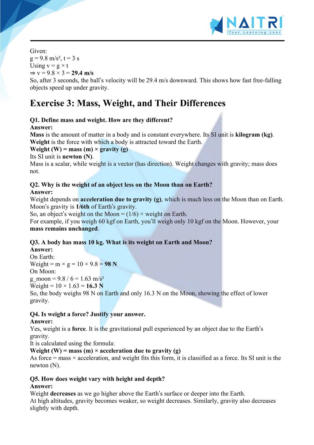 ncert solutions for class 9 science chapter 9 - Gravitation part 3
