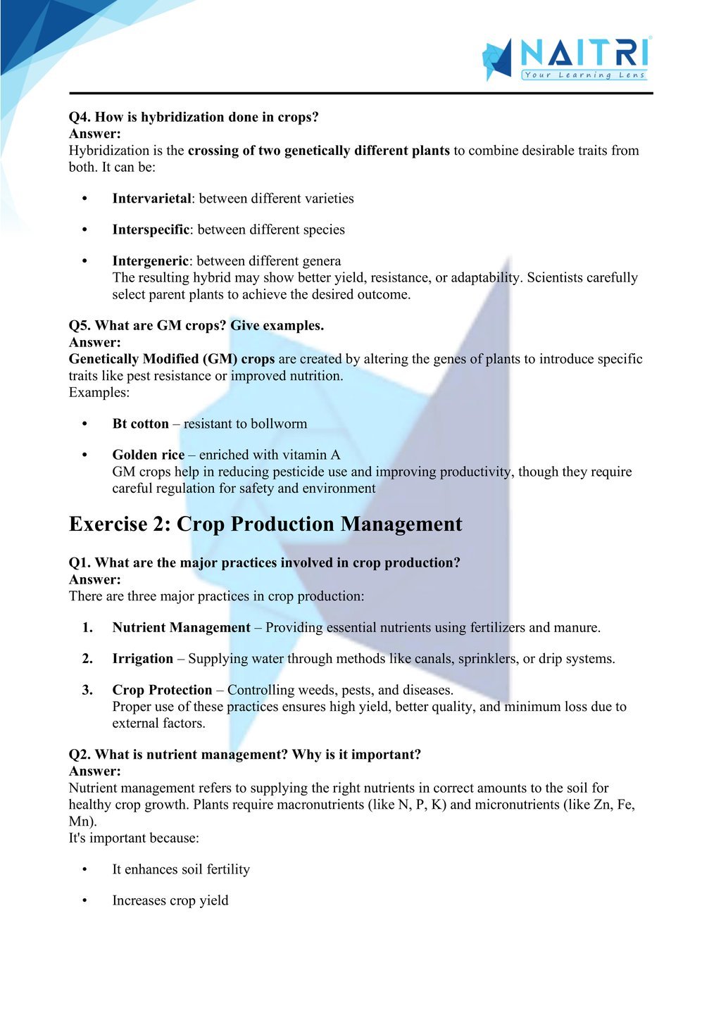 ncert solutions for class 9 science chapter 12 - Improvement in Food resources part 2