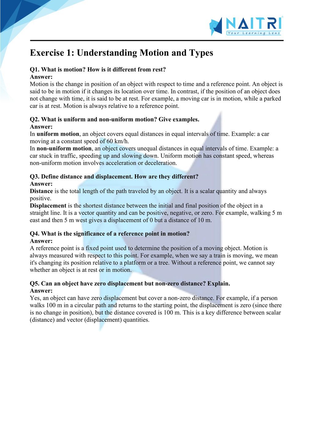 ncert solutions for class 9 science chapter 7 - Motion part 1