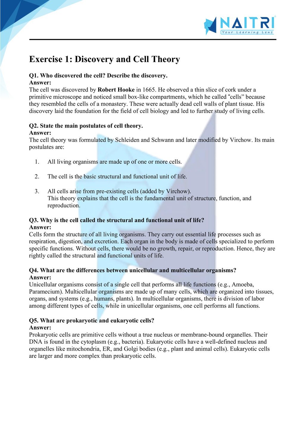 ncert solutions for class 9 science chapter 5 -The fundamental unit of life part 1