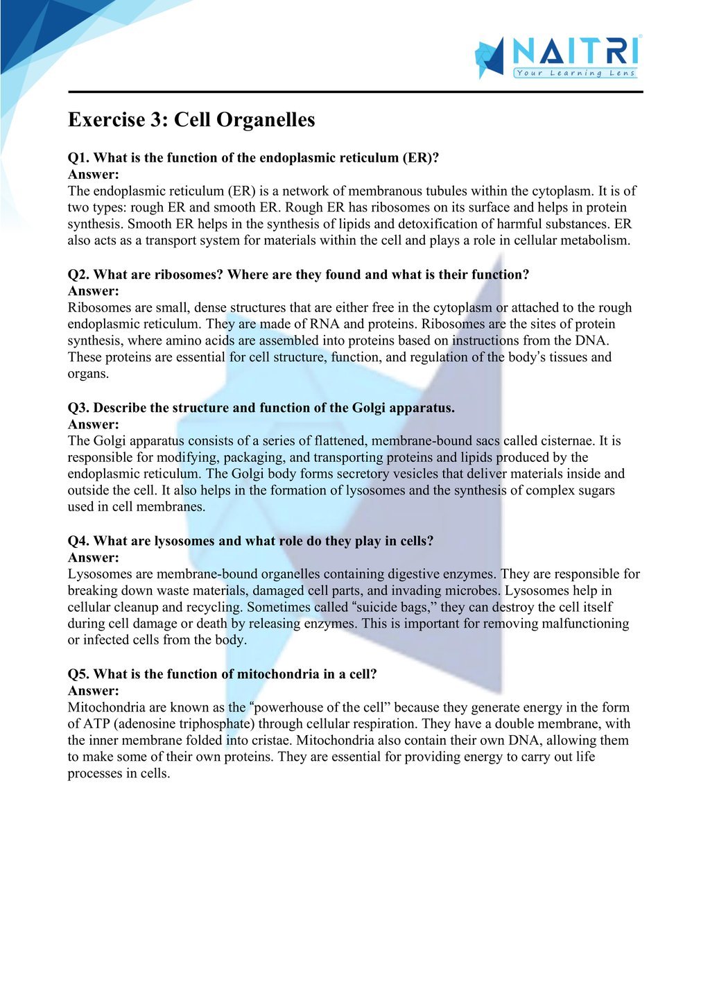 ncert solutions for class 9 science chapter 5 -The fundamental unit of life part 3