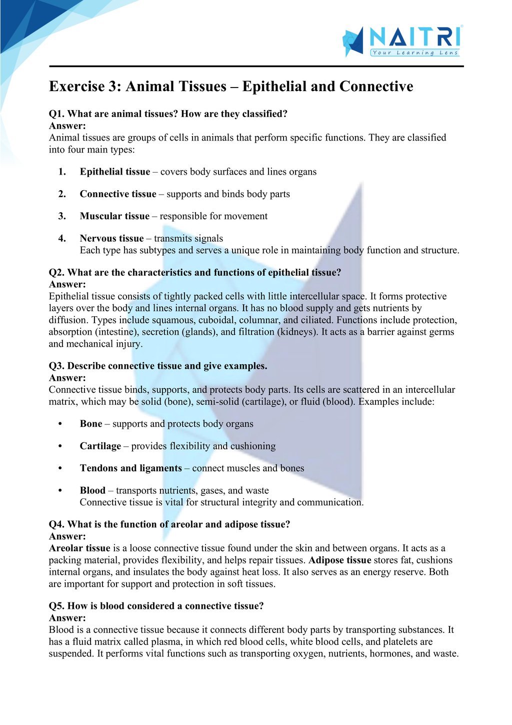 ncert solutions for class 9 science chapter 6 - tissues part 3
