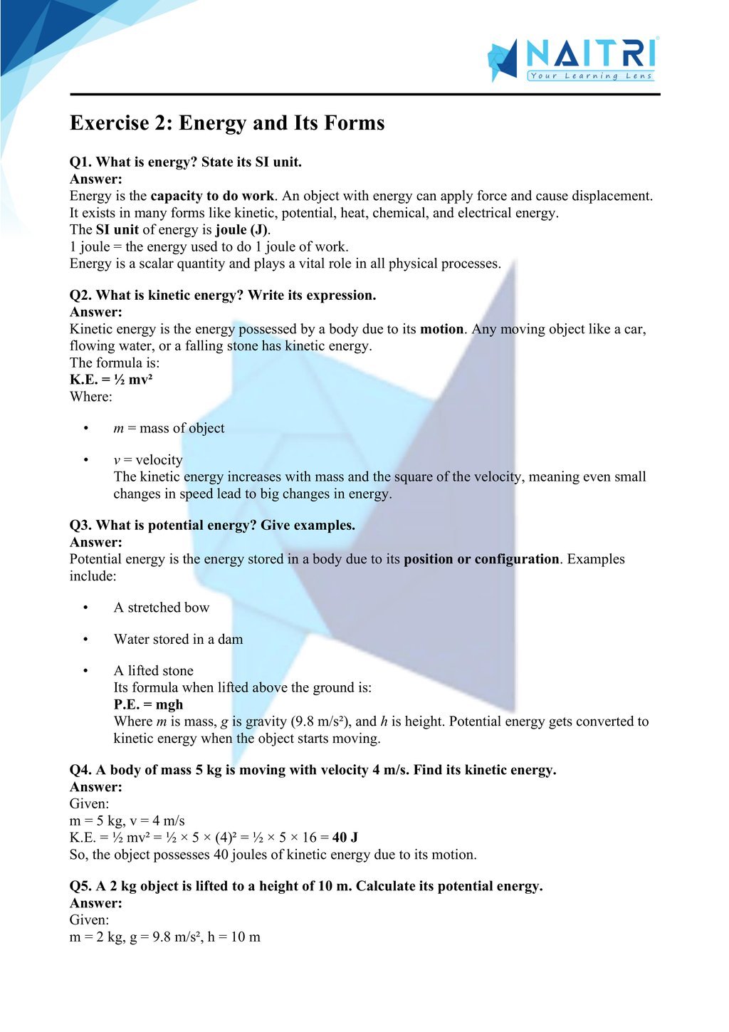ncert solutions for class 9 science chapter 10 - Work and energy part 2