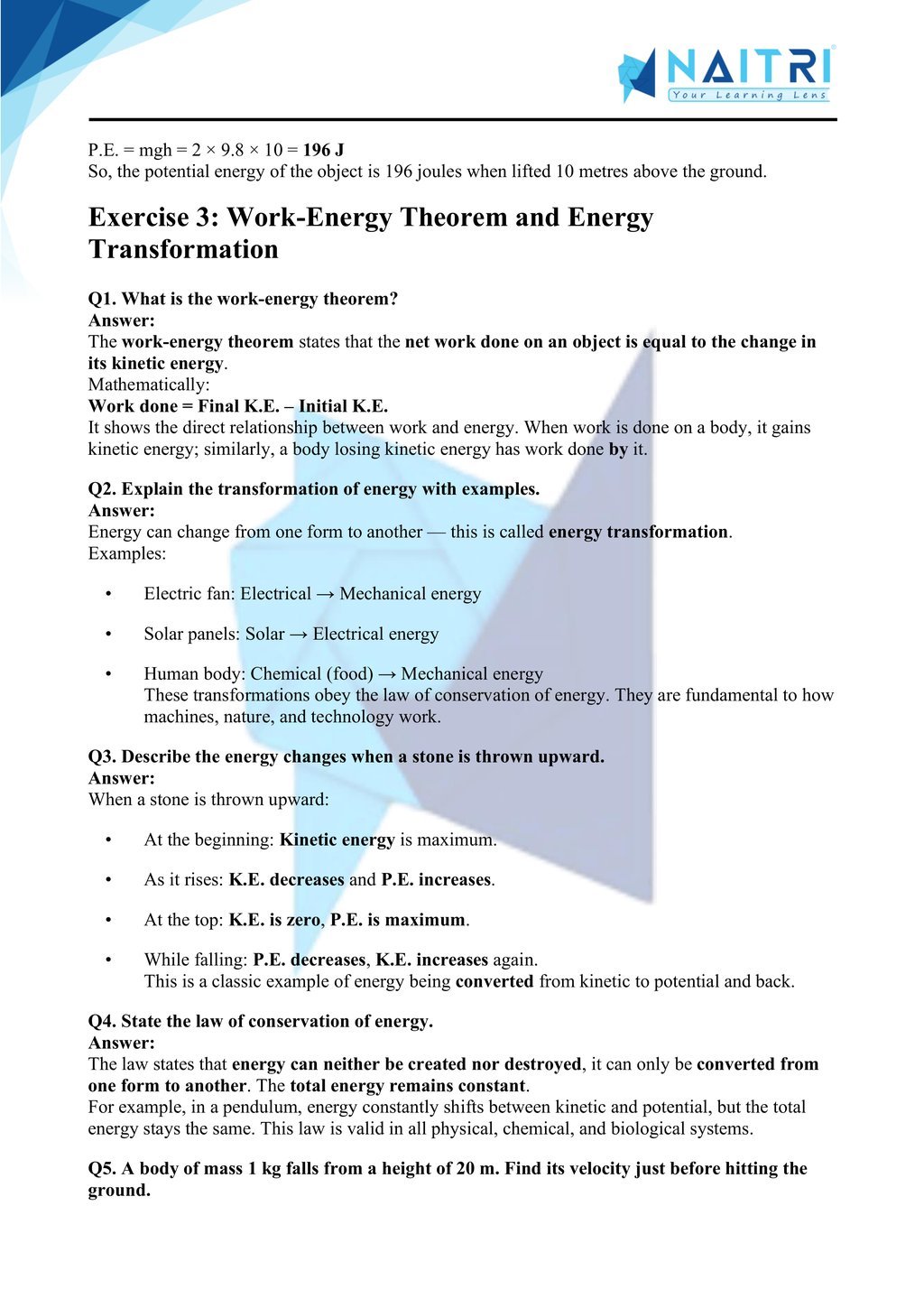 ncert solutions for class 9 science chapter 10 - Work and energy part 3