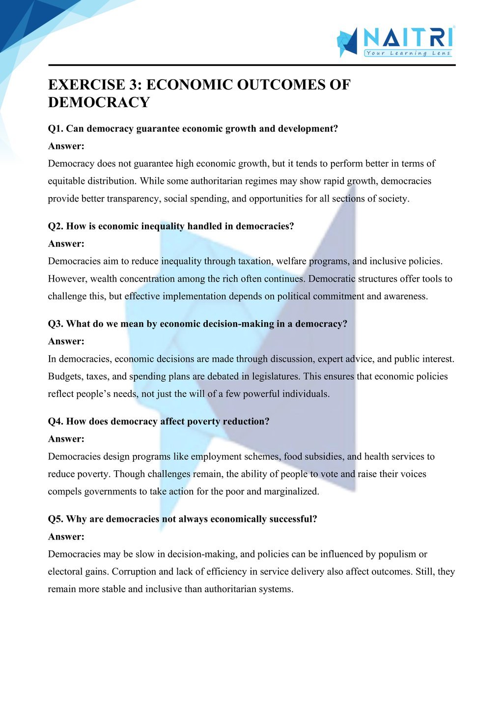 Mp Board solutions for class 10 civics chapter 5 - outcomes of democracy part 3