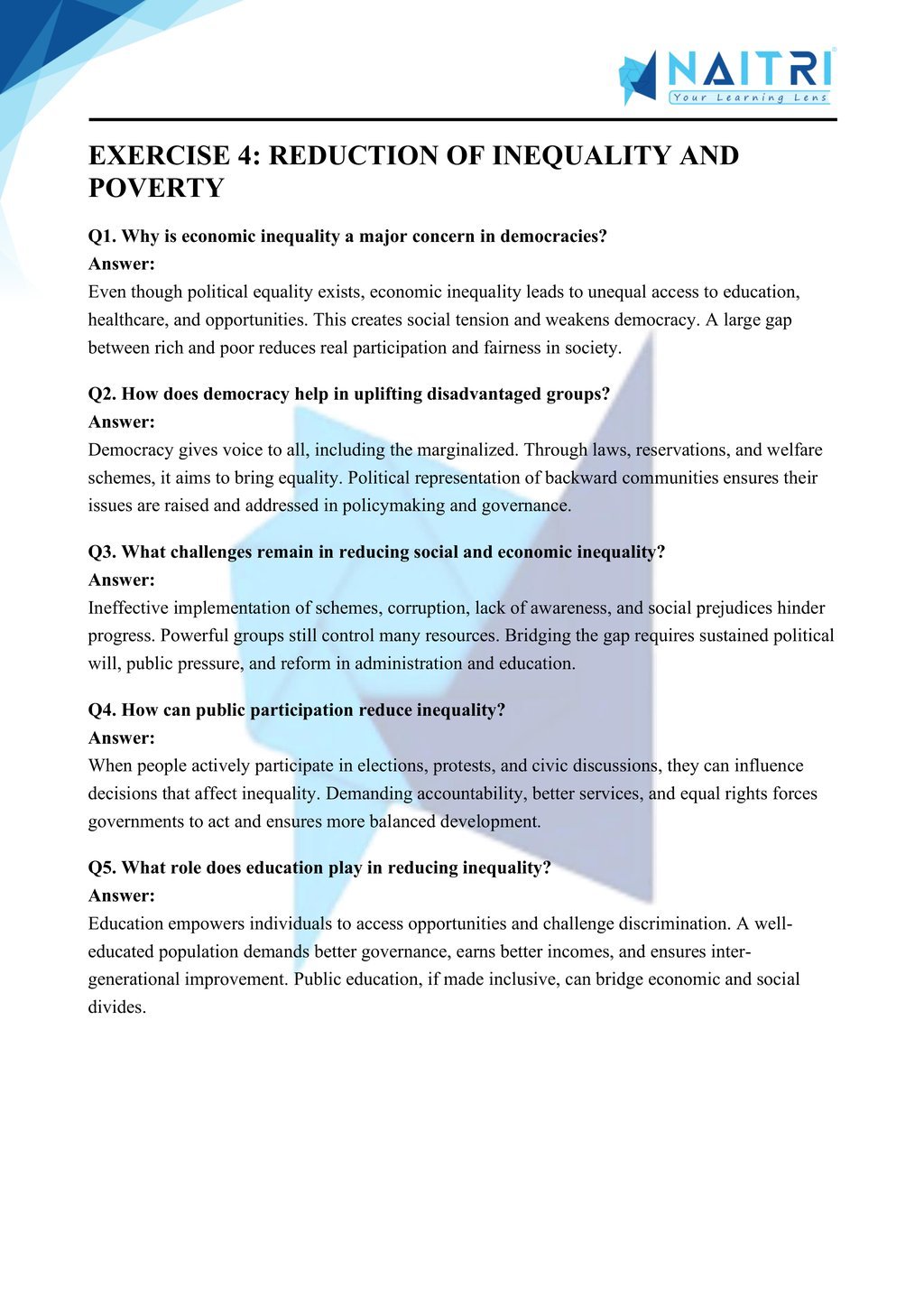 Mp Board solutions for class 10 civics chapter 5 - outcomes of democracy part 4