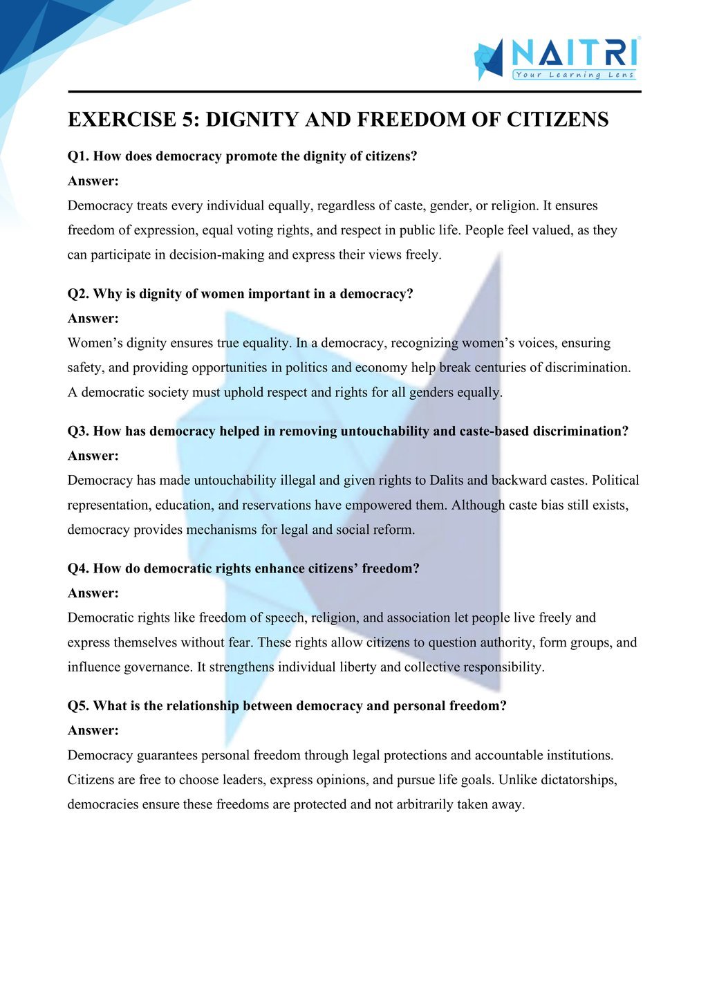 Mp Board solutions for class 10 civics chapter 5 - outcomes of democracy part 5