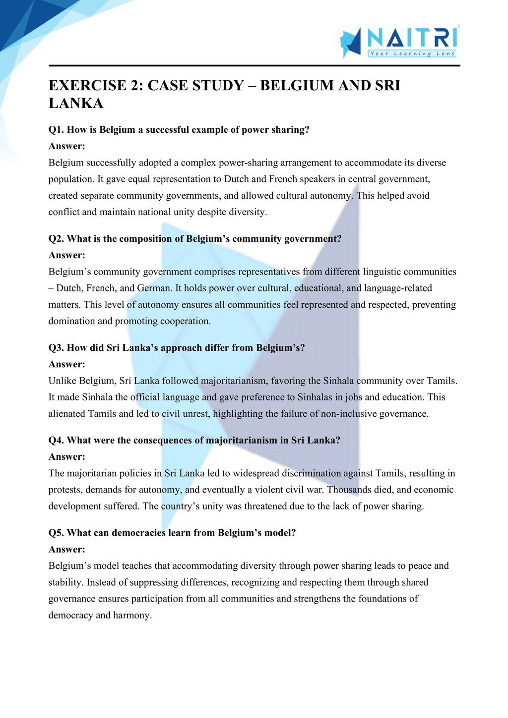 Mp Board solutions for class 10 civics chapter 1 - Power Sharing part 2