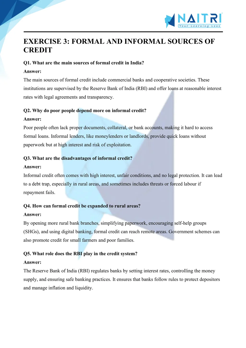 Mp Board solutions for class 10 economics chapter 3 - money and credit part 3