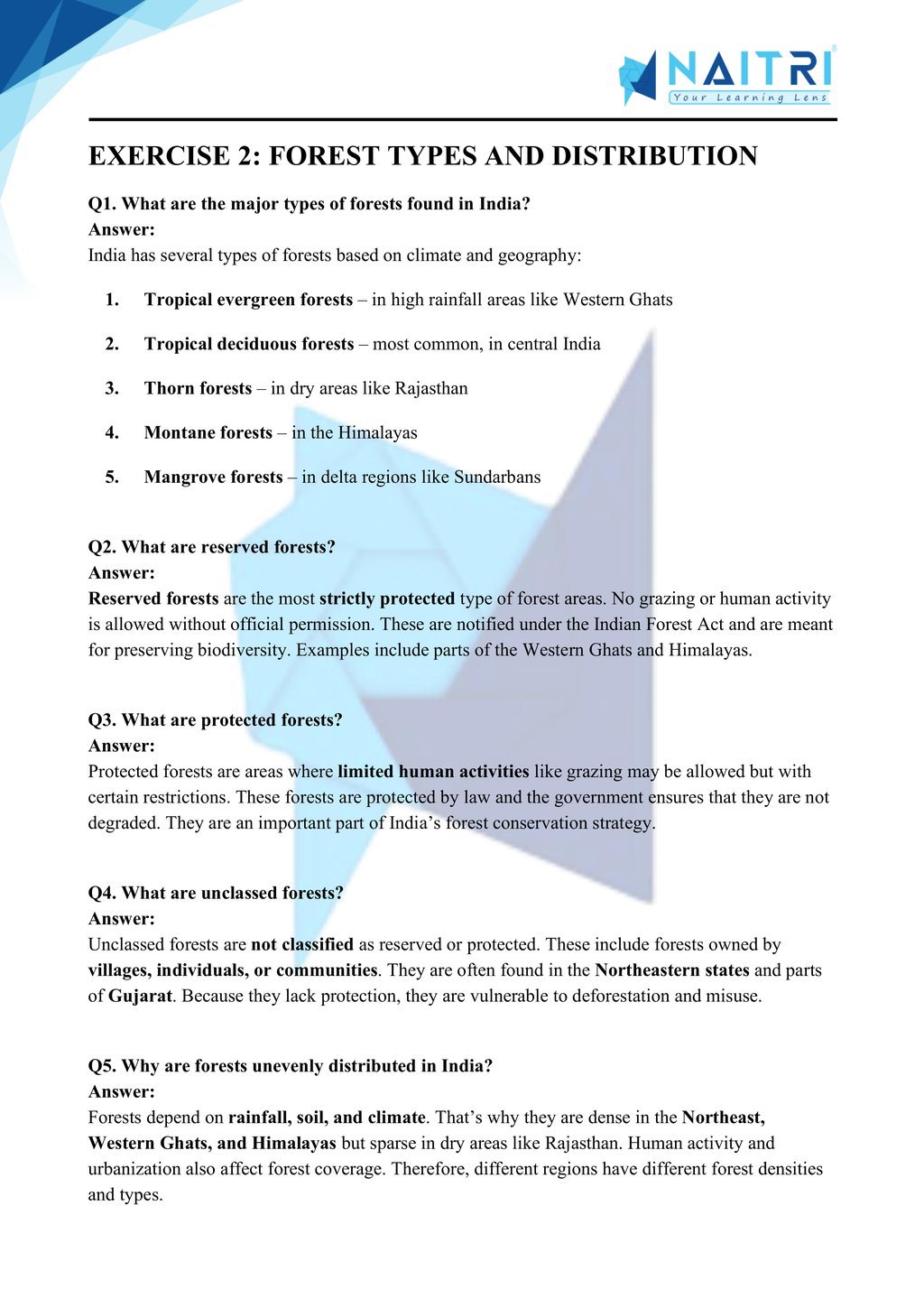 Mp Board solutions for class 10 geography chapter 1 - forest and wildlife  resources part 2