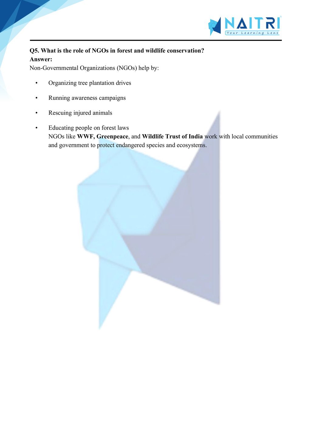 Mp Board solutions for class 10 geography chapter 1 - forest and wildlife  resources part 6