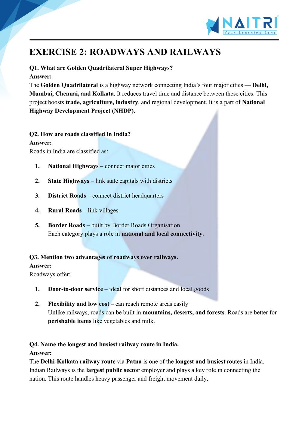 Mp Board solutions for class 10 geography chapter 7 - lifelines of national economy part 2