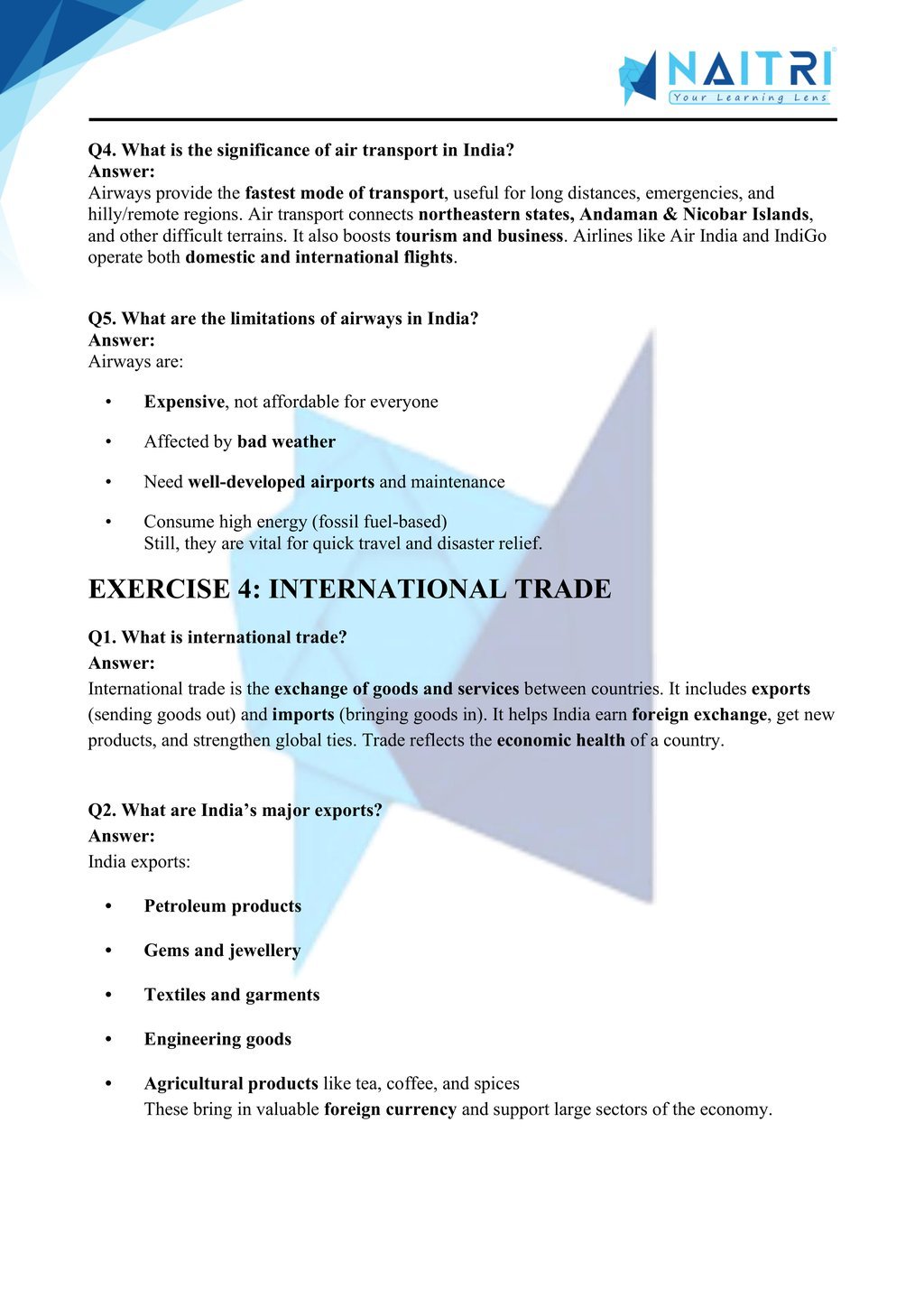 Mp Board solutions for class 10 geography chapter 7 - lifelines of national economy part 4