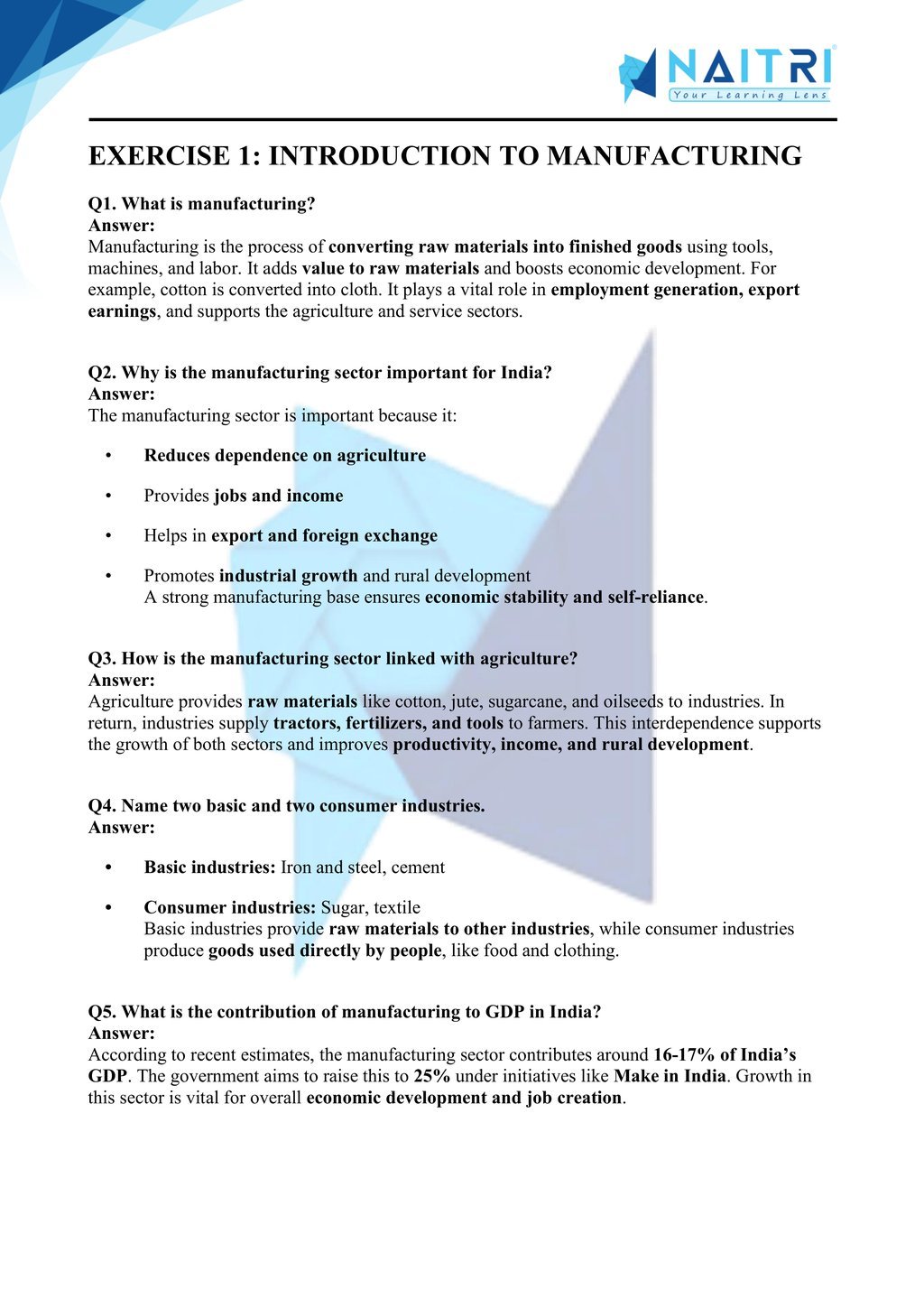 Mp Board solutions for class 10 geography chapter 6 - manufacturing industries part 1