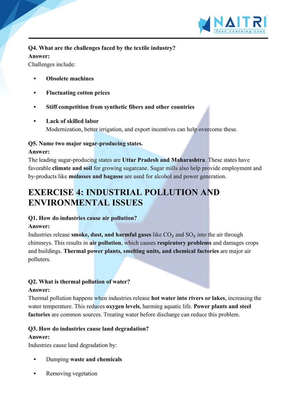 Mp Board solutions for class 10 geography chapter 6 - manufacturing industries part 4