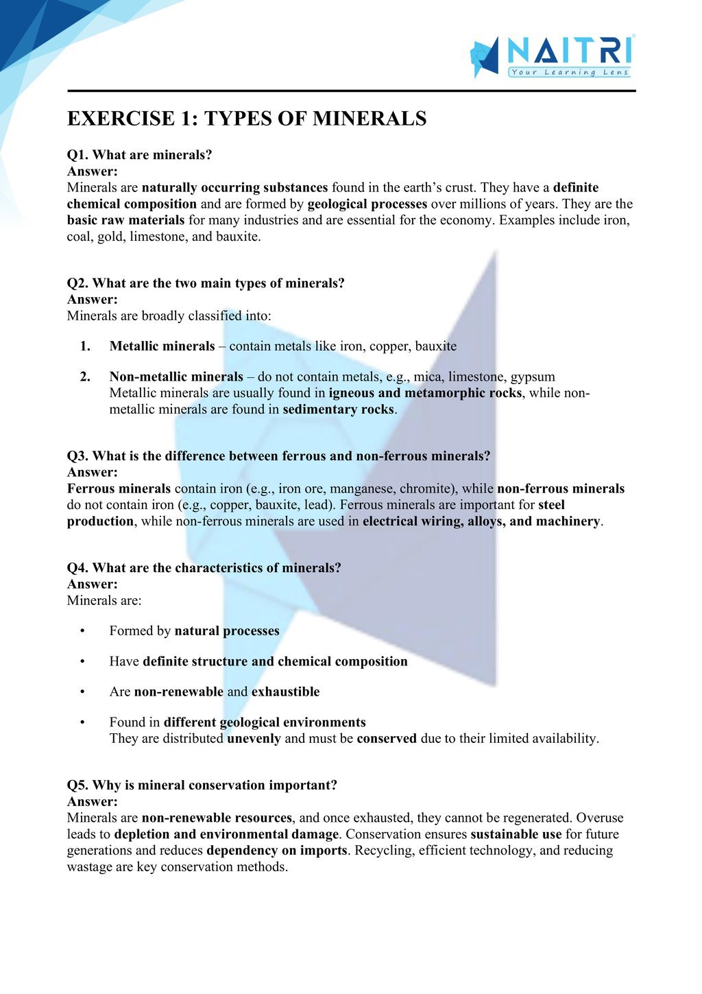 Mp Board solutions for class 10 geography chapter 5 - minerals and energy resources part 1