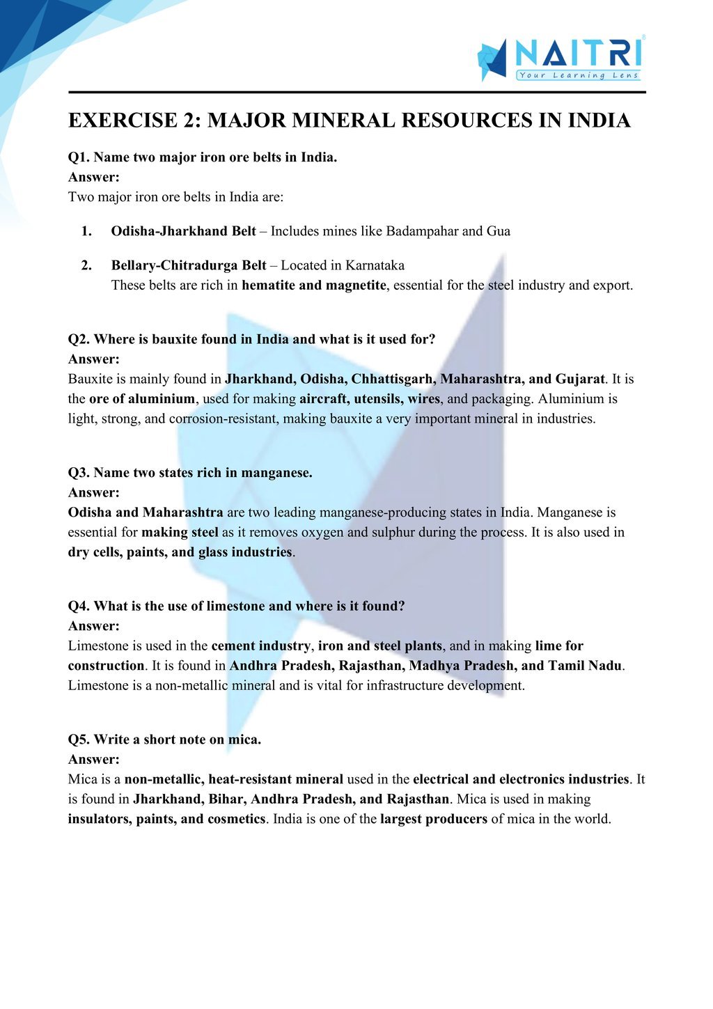 Mp Board solutions for class 10 geography chapter 5 - minerals and energy resources part 2