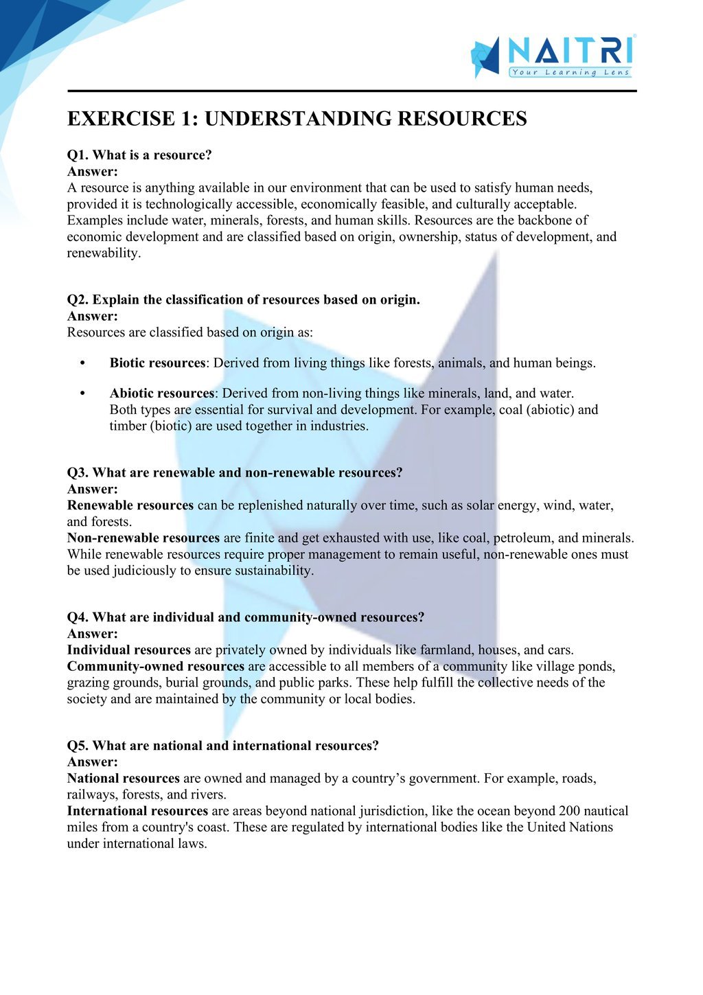 Mp Board solutions for class 10 geography chapter 1 - resources and development part 1