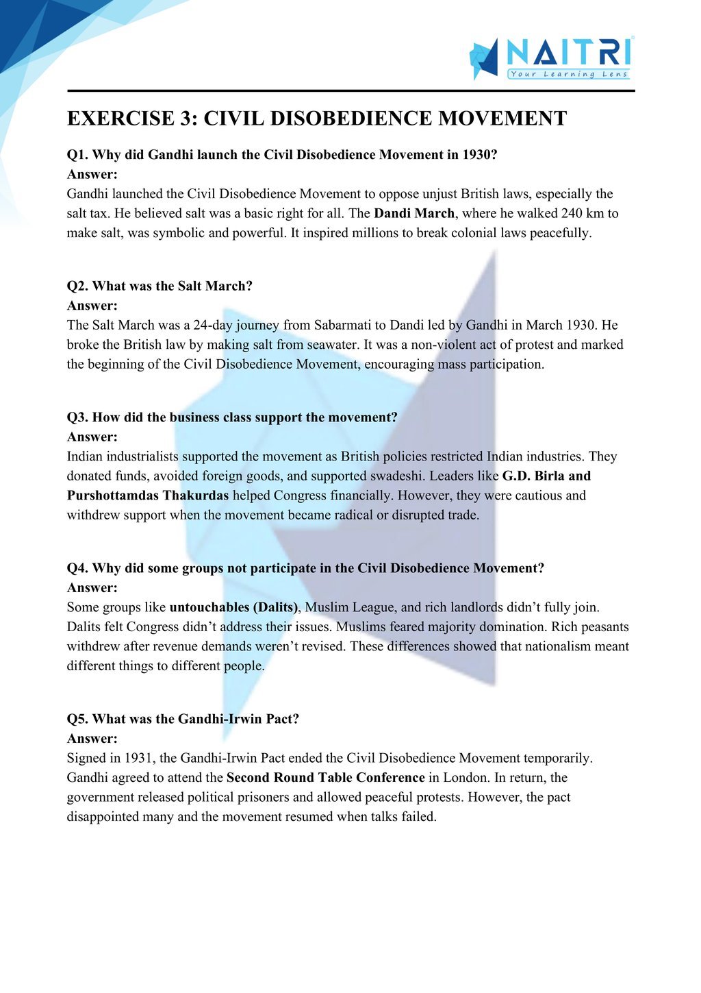 Mp Board solutions for class 10 history chapter 2 - nationalism in India part 3