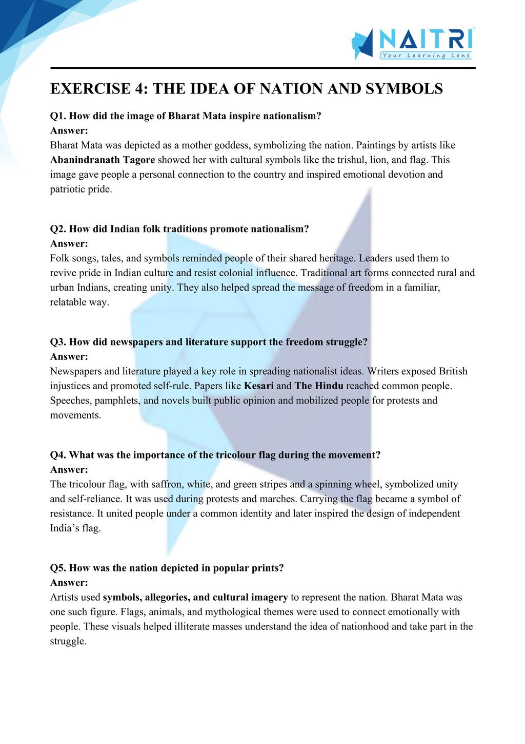 Mp Board solutions for class 10 history chapter 2 - nationalism in India part 4