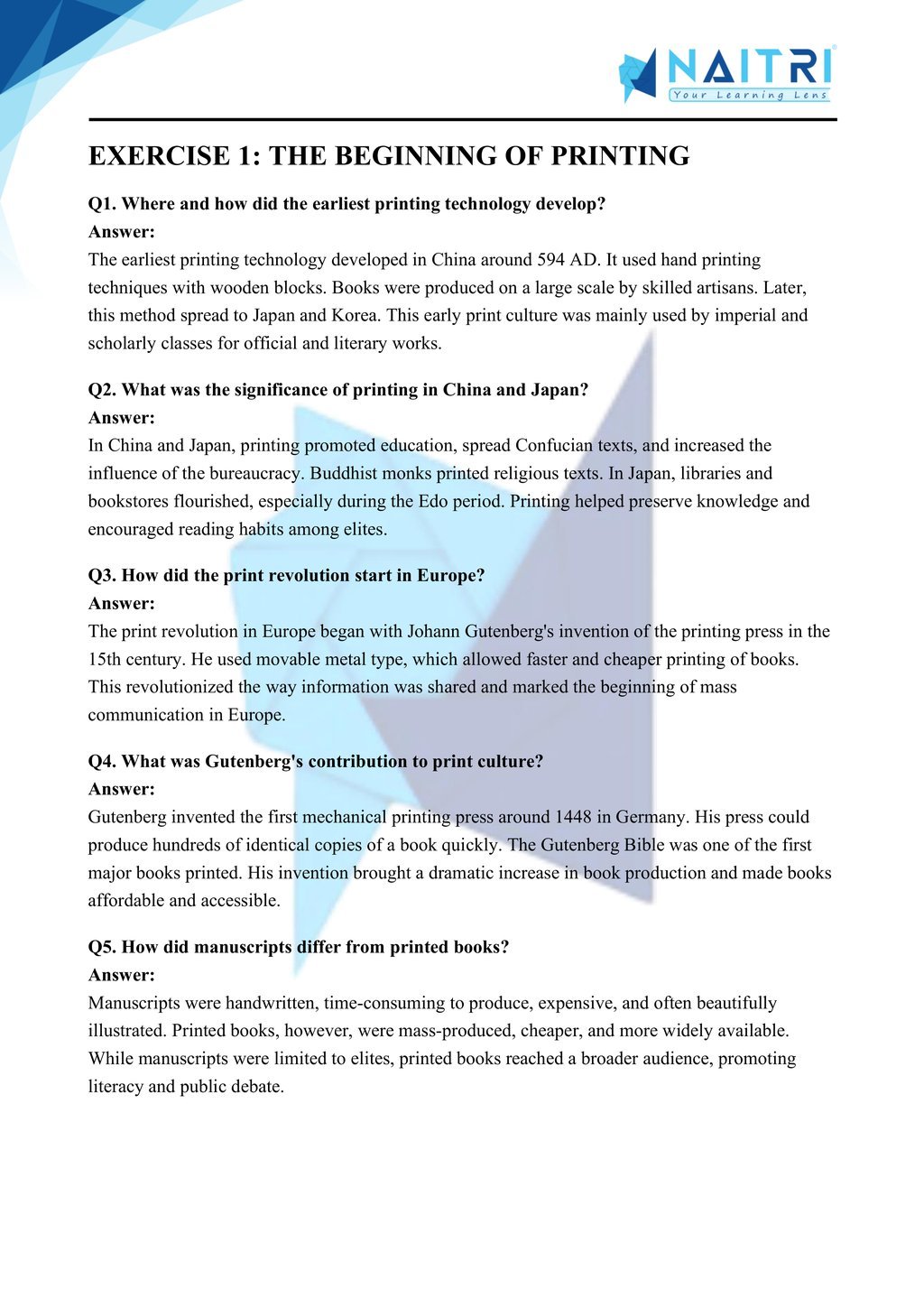 Mp Board solutions for class 10 history chapter 5 - print culture and the modern world part 1