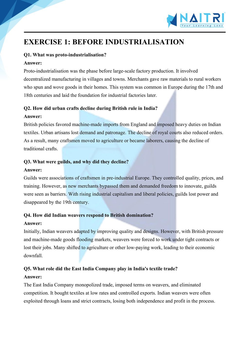 Mp Board solutions for class 10 history chapter 4 - the age of industrialisation part 1
