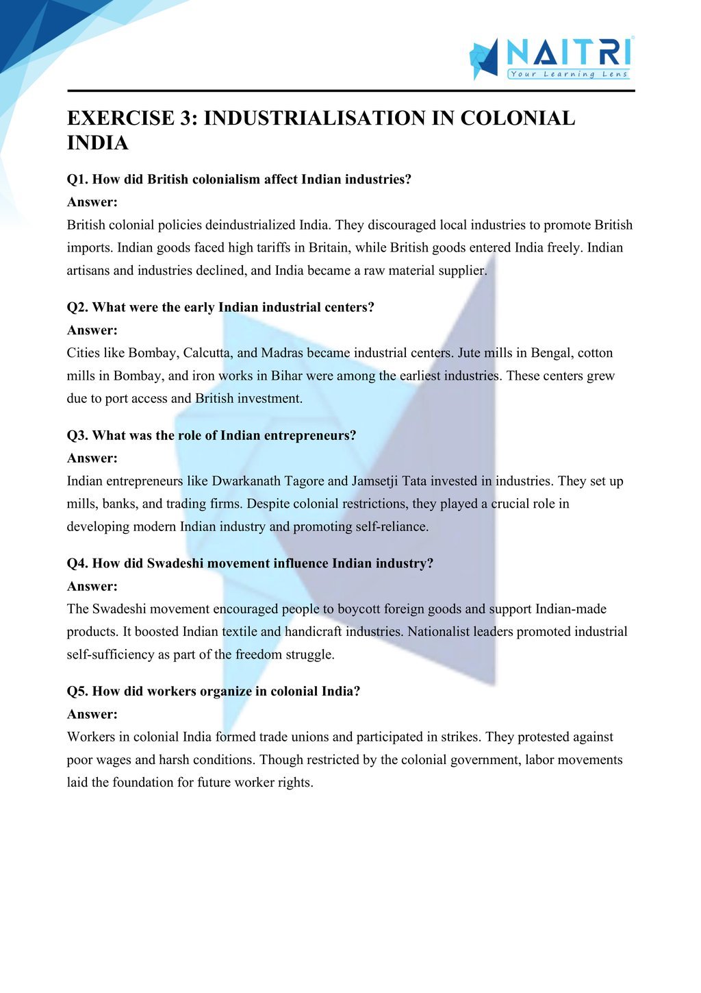 Mp Board solutions for class 10 history chapter 4 - the age of industrialisation part 3