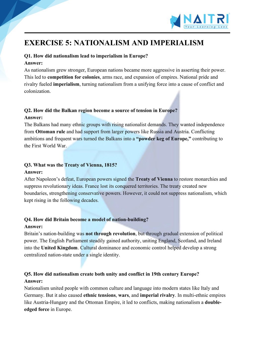 Mp Board solutions for class 10 history chapter 1 - the rise of nationalism in europe part 5