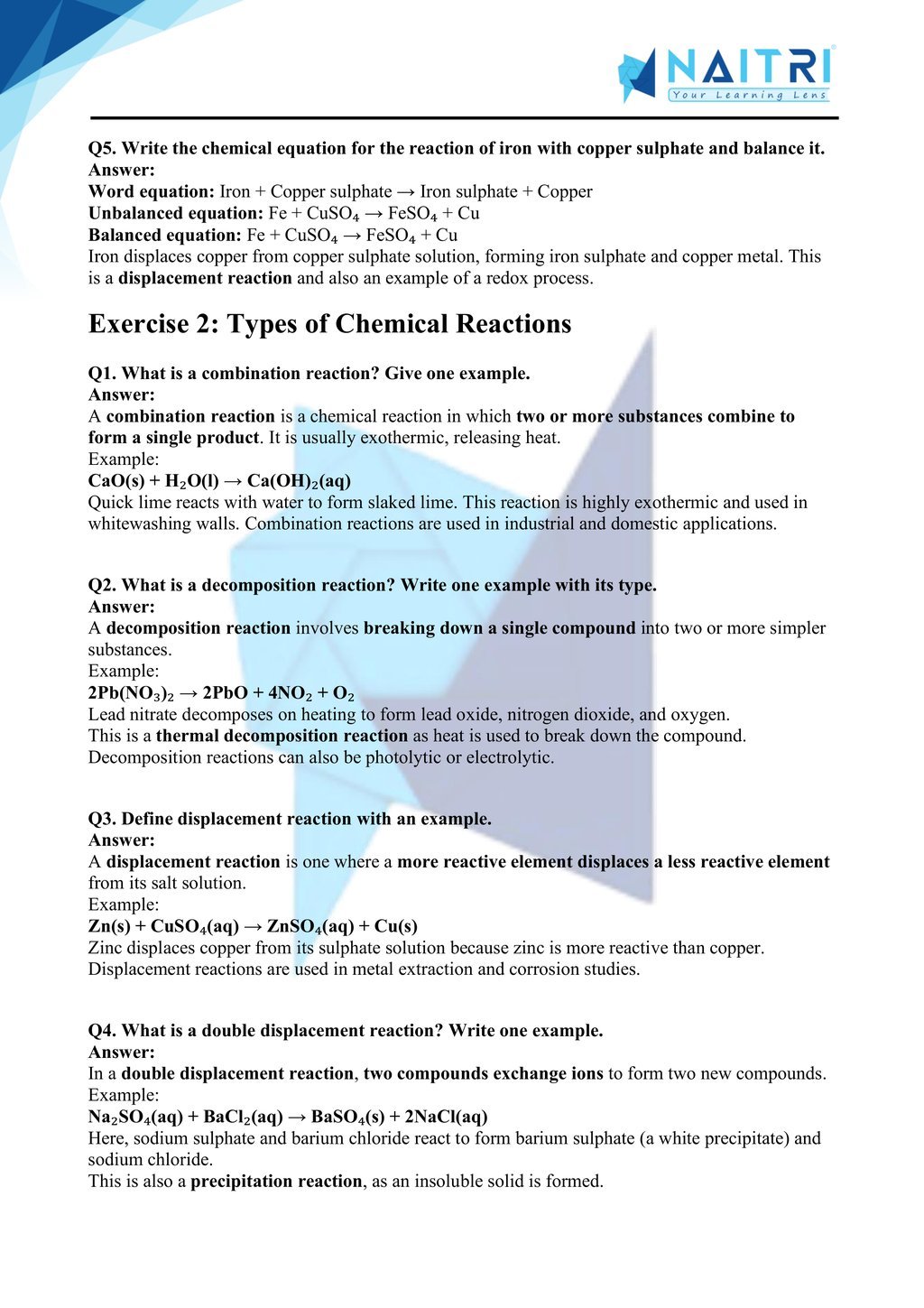 Mp Board solutions for class 10 science chapter 1 - chemical reactions and equations part 2