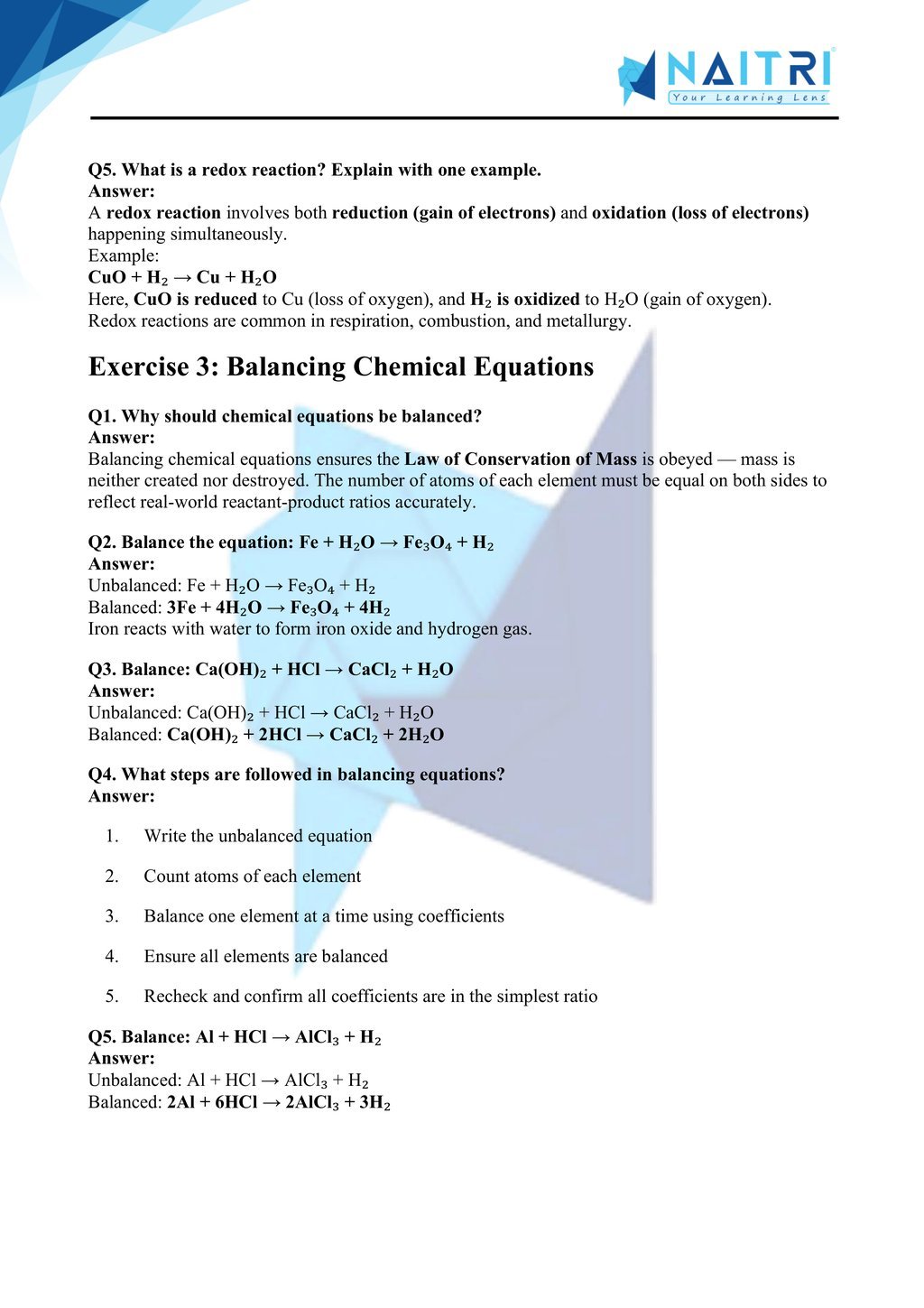 Mp Board solutions for class 10 science chapter 1 - chemical reactions and equations part 3