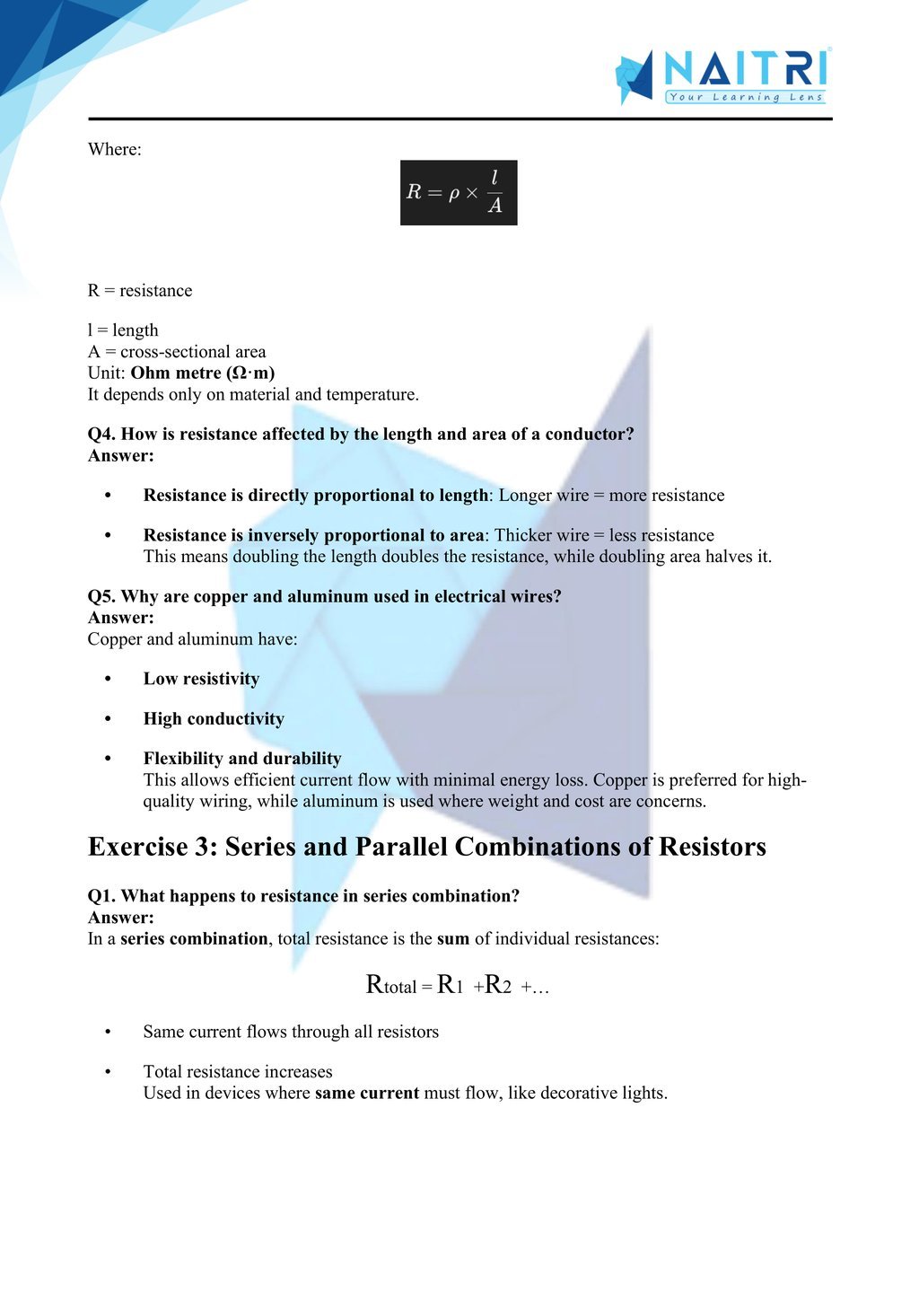 Mp Board solutions for class 10 science chapter 11 - electricity part 3