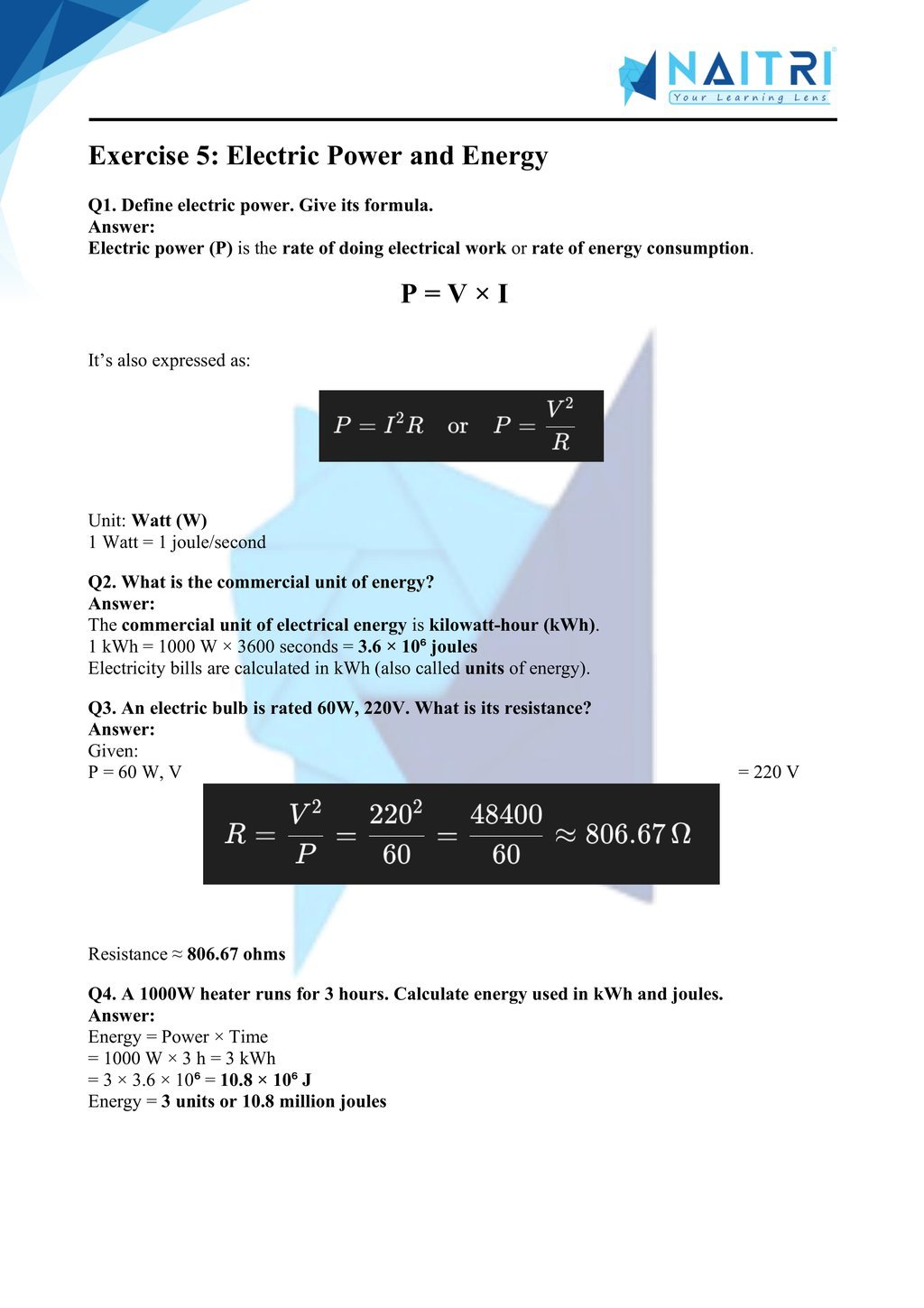 Mp Board solutions for class 10 science chapter 11 - electricity part 6