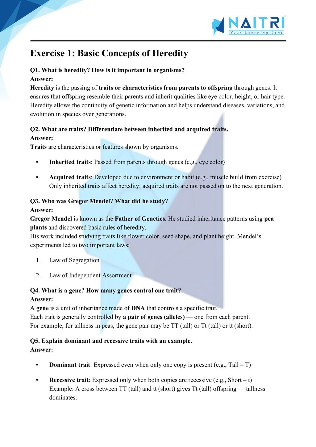 Mp Board solutions for class 10 science chapter 8 - heredity part 1