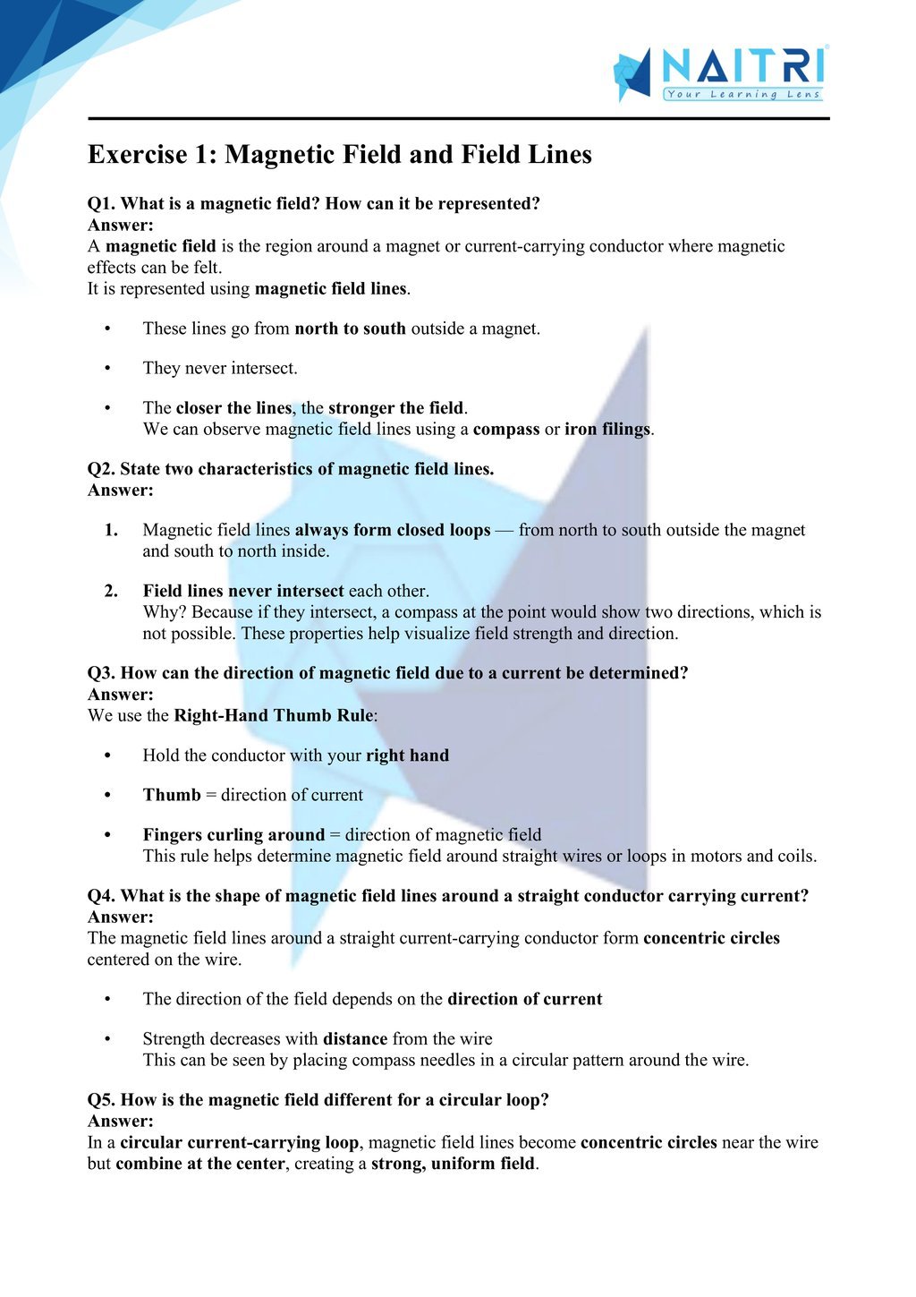 Mp Board solutions for class 10 science chapter 12 - magnetic effects of electric current part 1