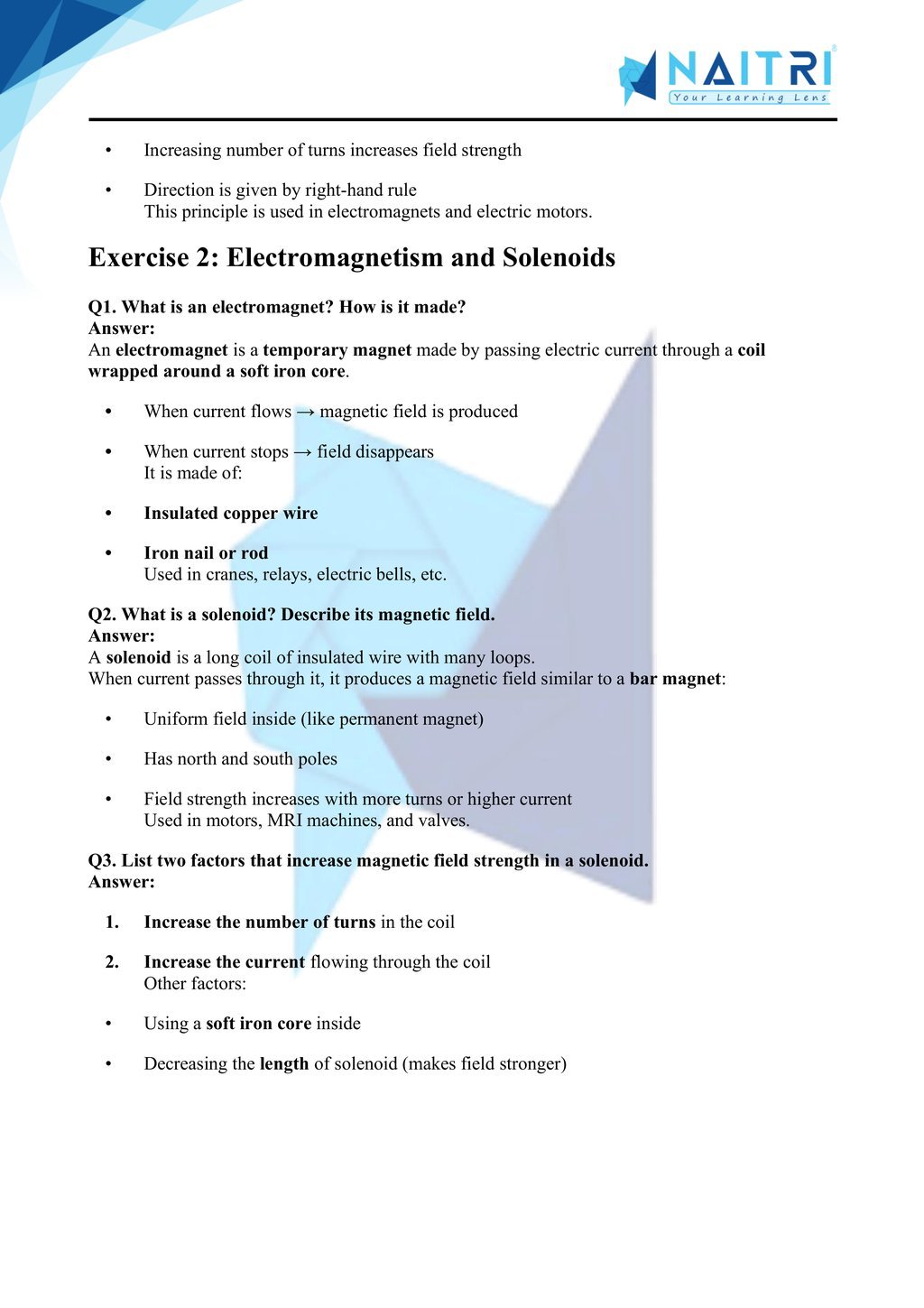 Mp Board solutions for class 10 science chapter 12 - magnetic effects of electric current part 2