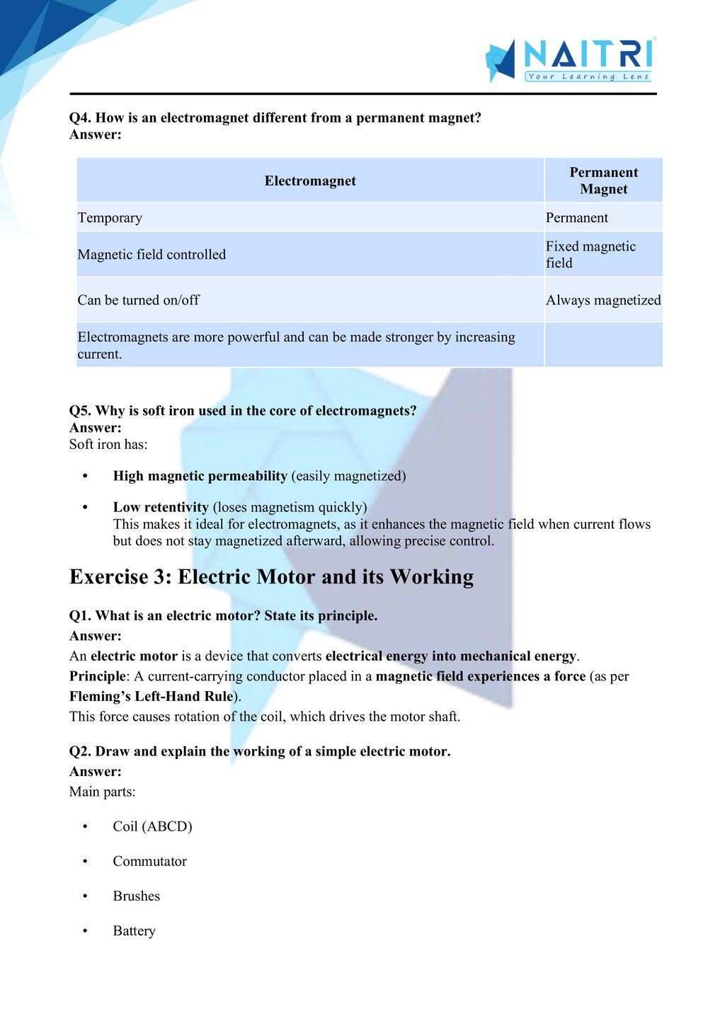Mp Board solutions for class 10 science chapter 12 - magnetic effects of electric current part 3
