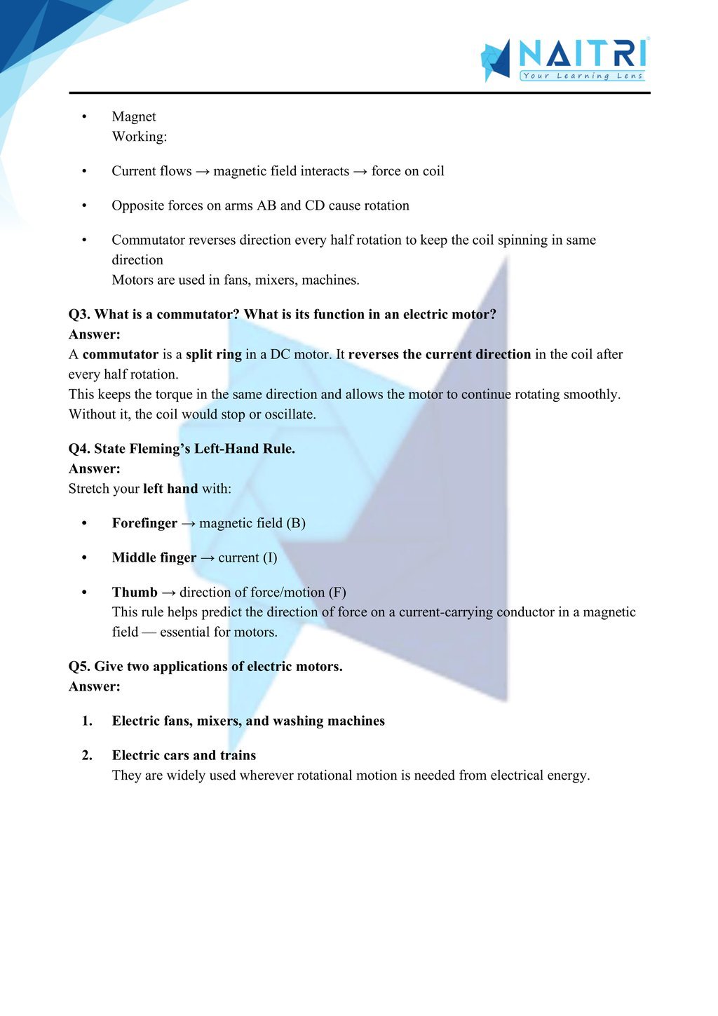 Mp Board solutions for class 10 science chapter 12 - magnetic effects of electric current part 4