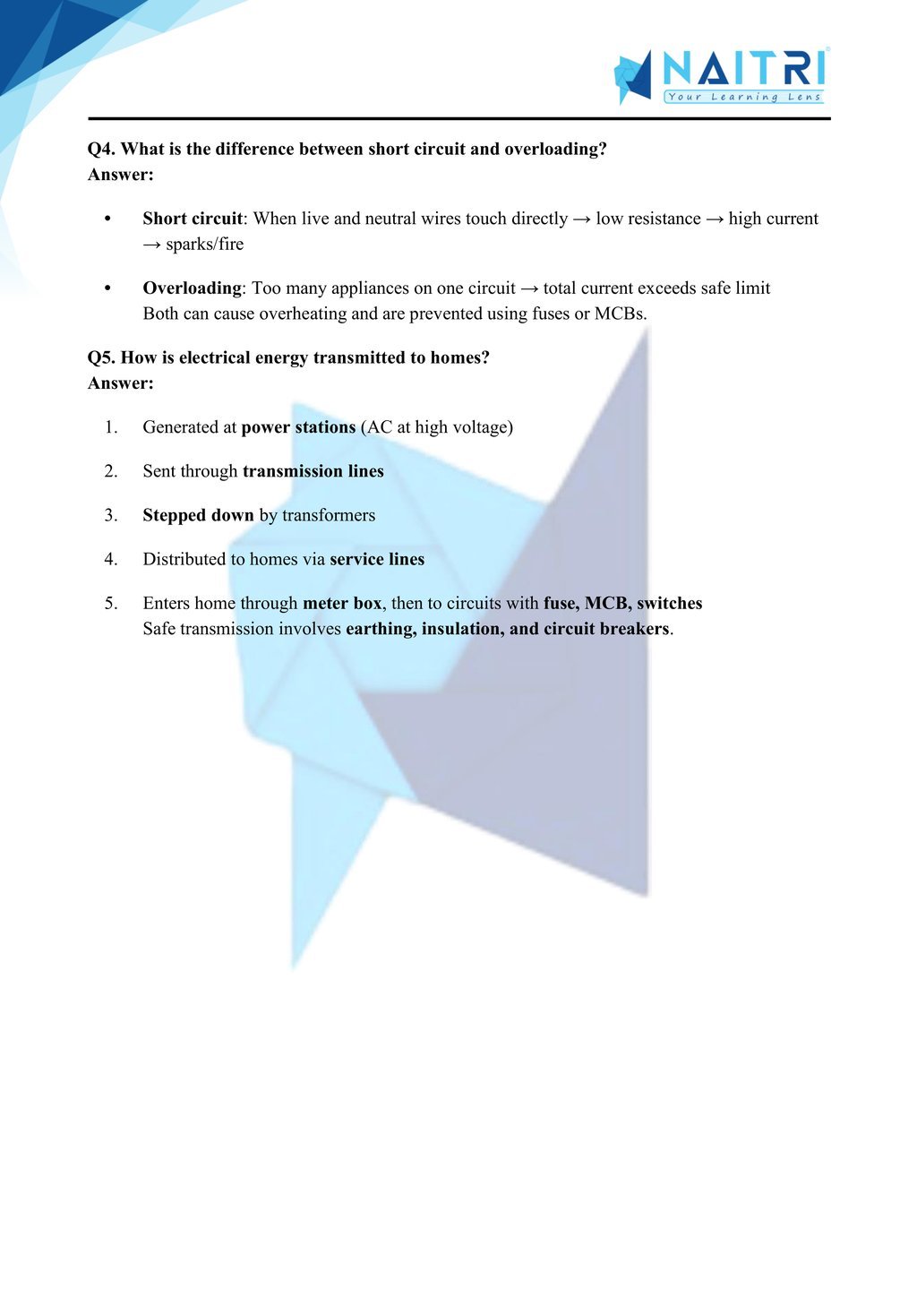 Mp Board solutions for class 10 science chapter 12 - magnetic effects of electric current part 5