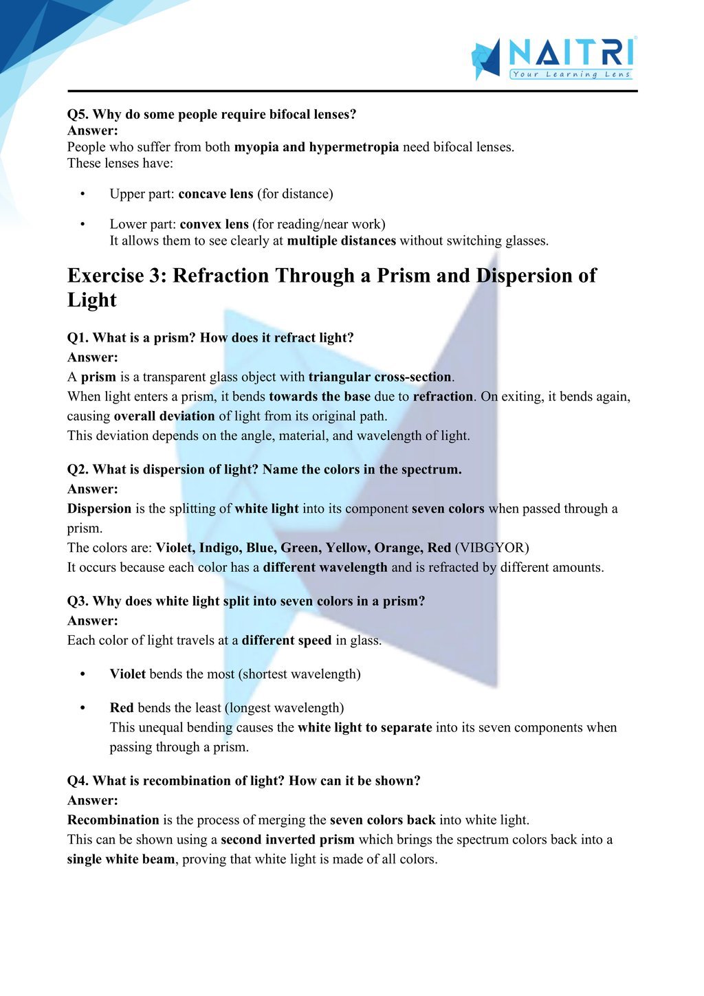 Mp Board solutions for class 10 science chapter 10 - the human eye and the colourful world part 3