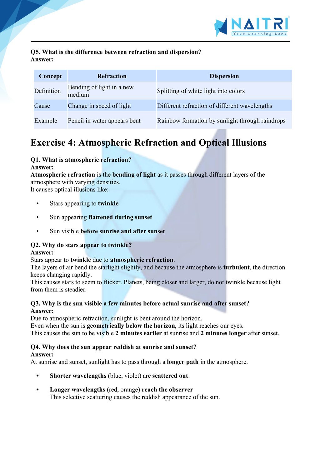 Mp Board solutions for class 10 science chapter 10 - the human eye and the colourful world part 4